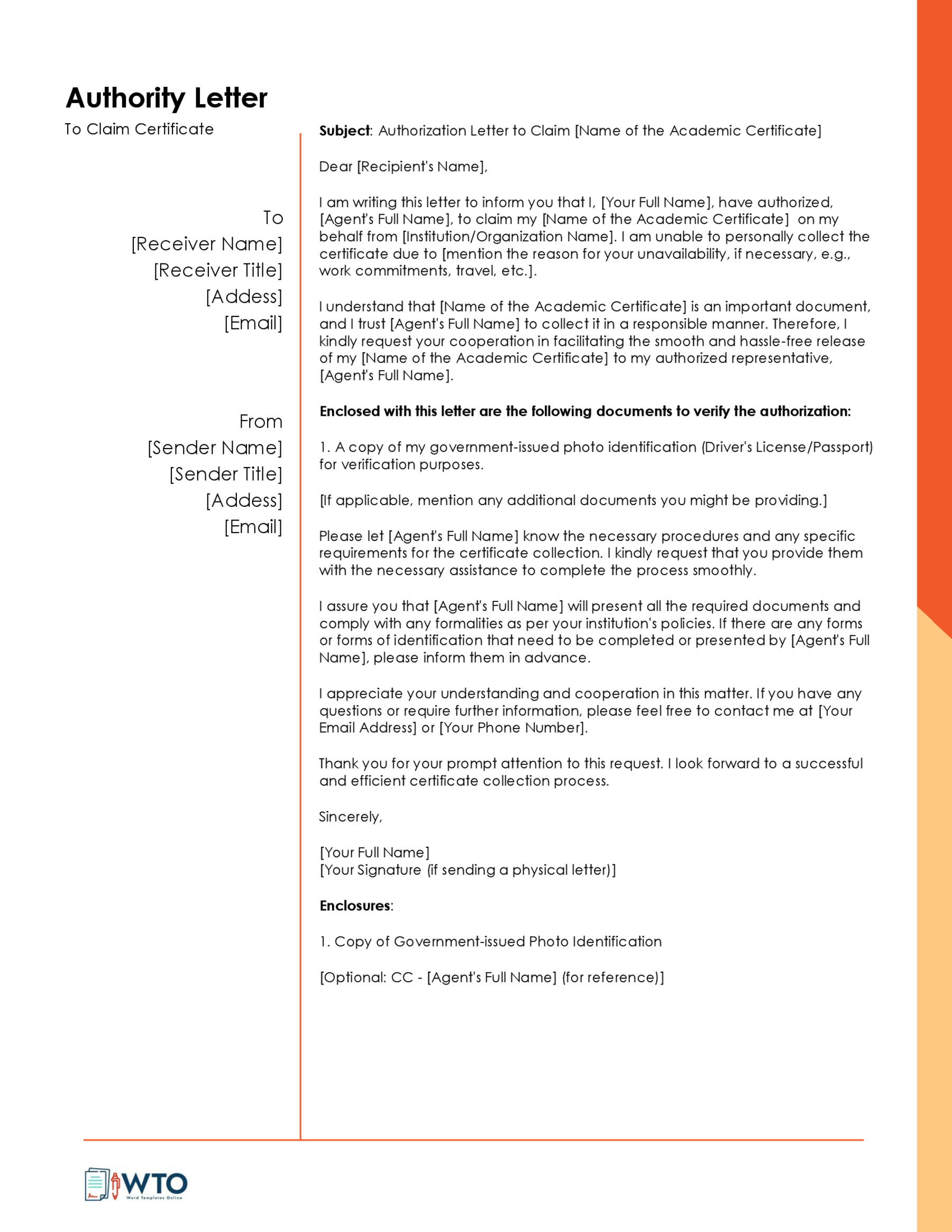 Authorization Letter to Claim Template-Free in Ms Word