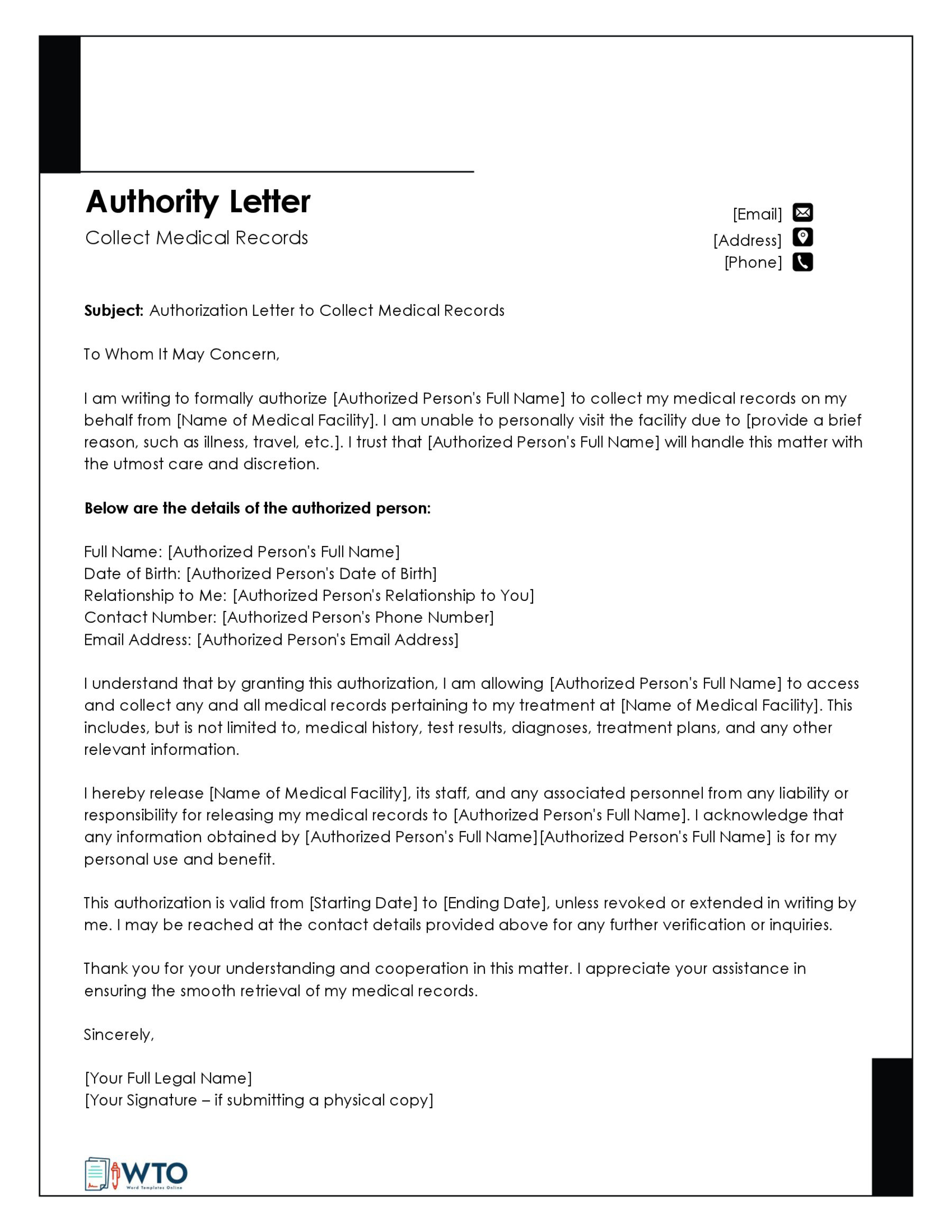 Authorization Letter to Claim Template-Free Downloadable