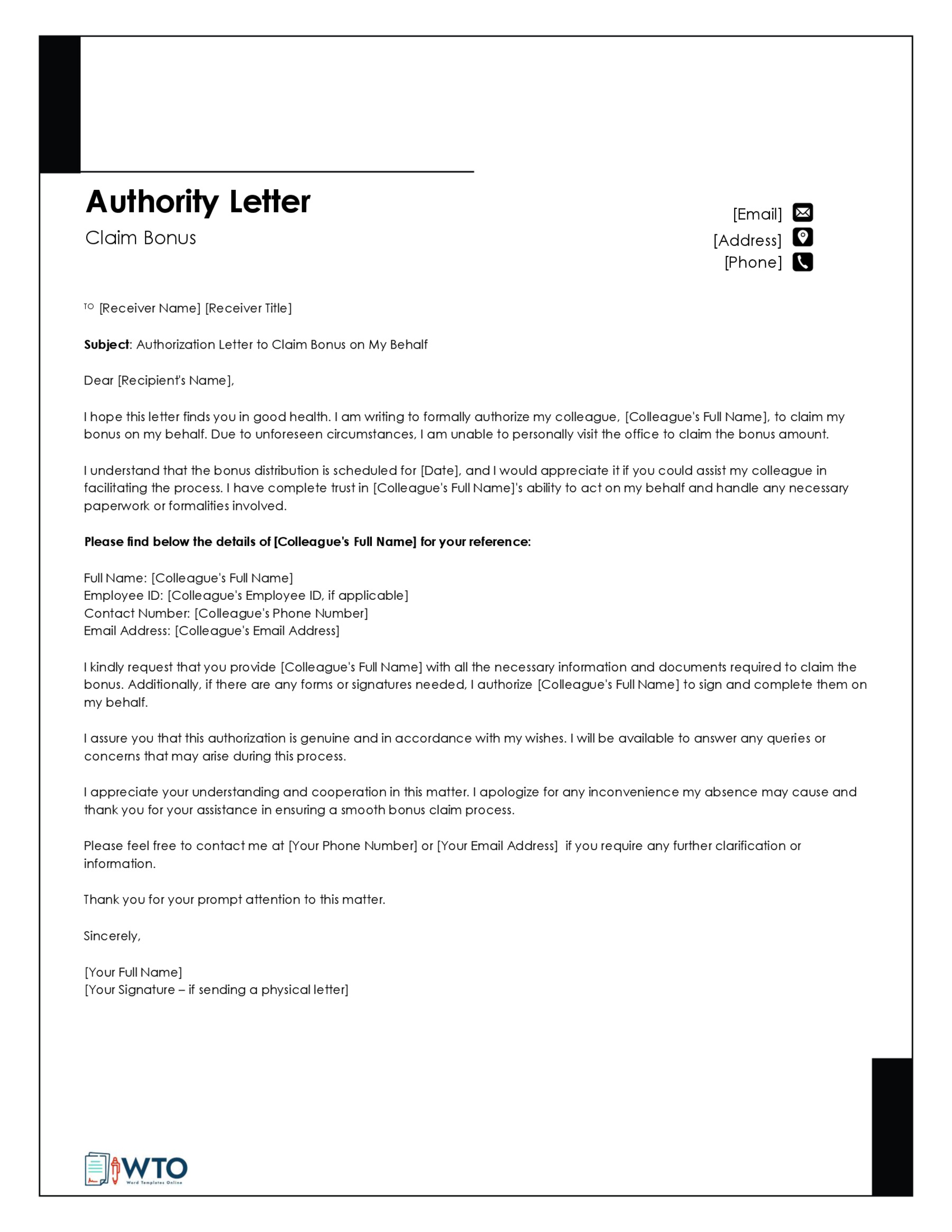 Authorization Letter to Claim Template-Word Format
