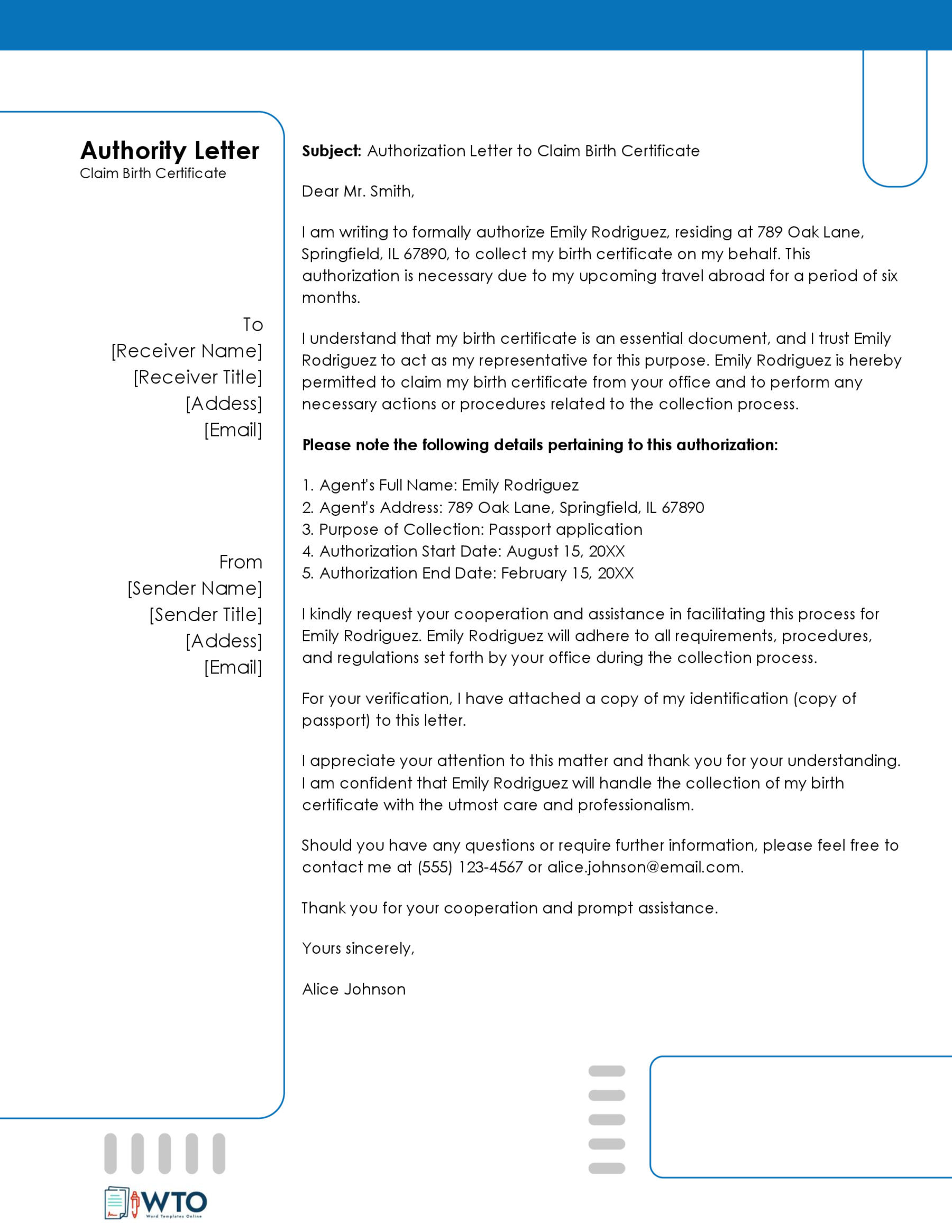 Authorization Letter to Claim a Birth Certificate Sample-in word free download
