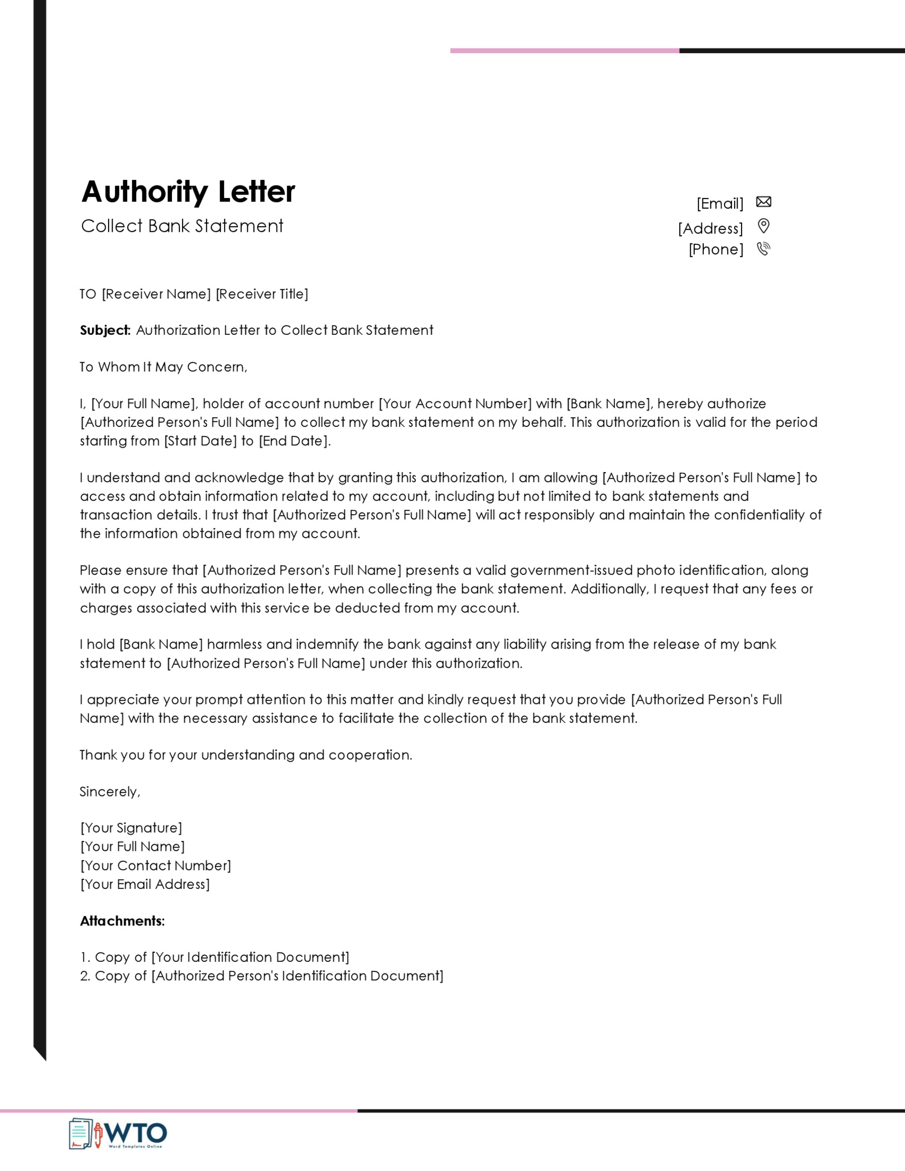 Authorization Letter to Collect Bank Statement Template-Free download in ms word