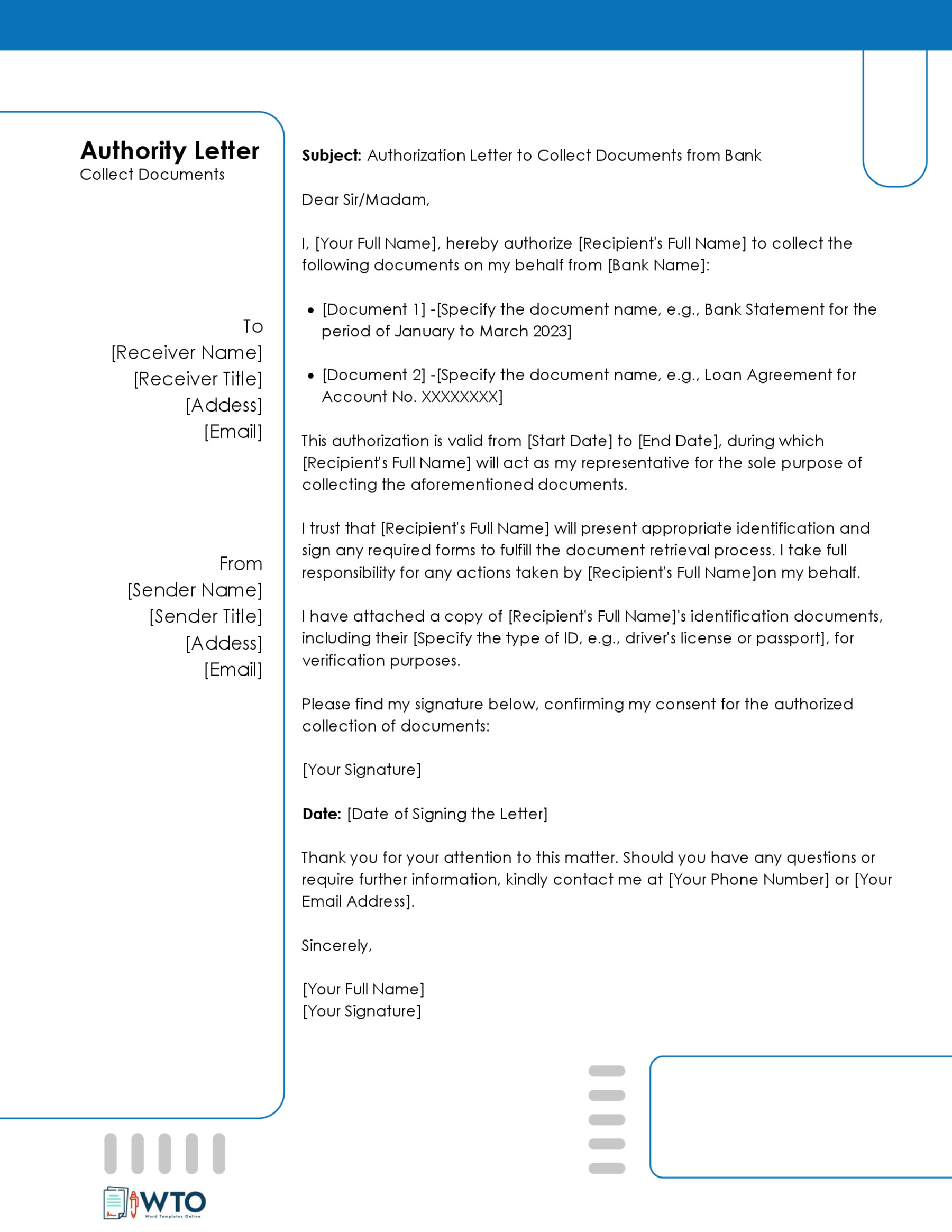 Authorization Letter to Collect Documents Template-word Format