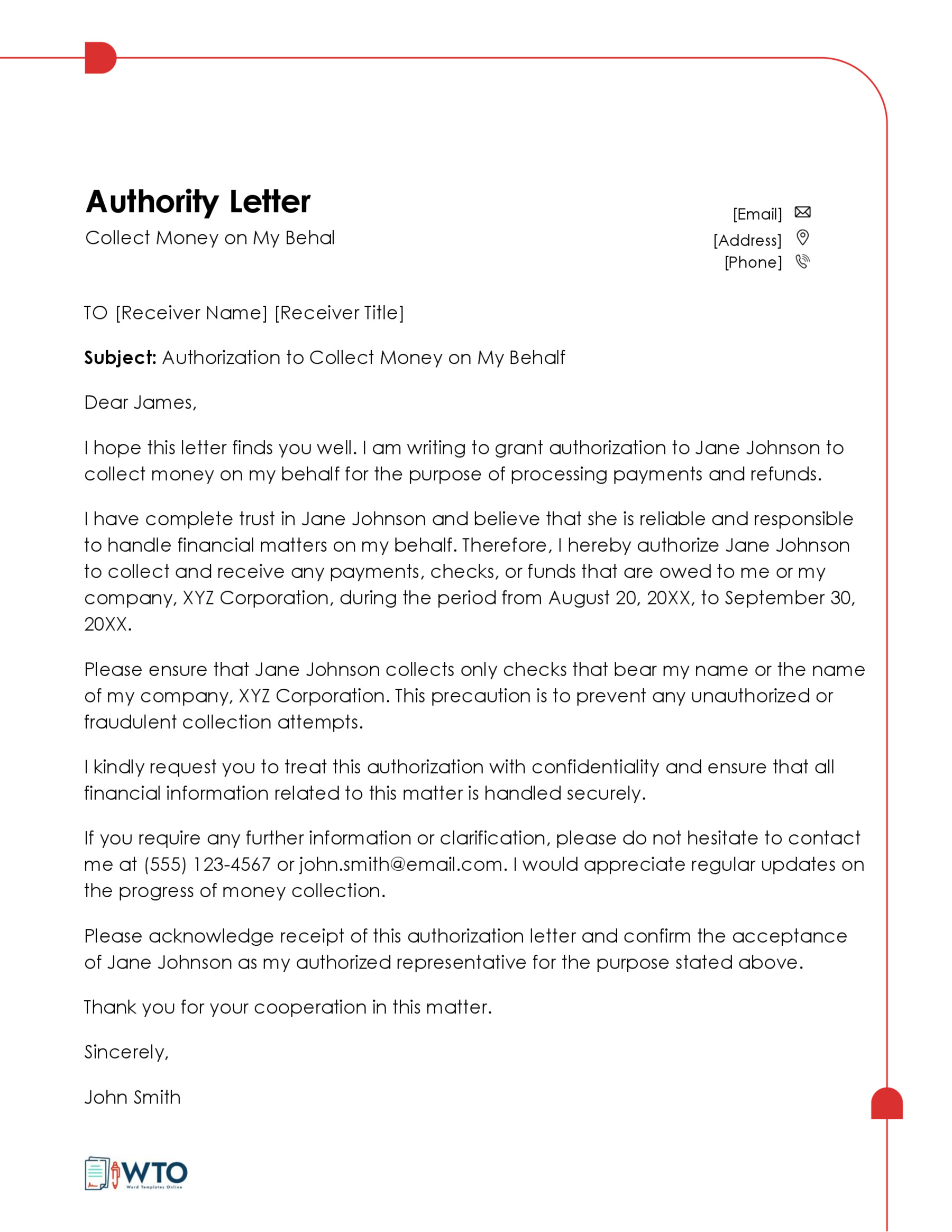 Authorization Letter to Collect Money