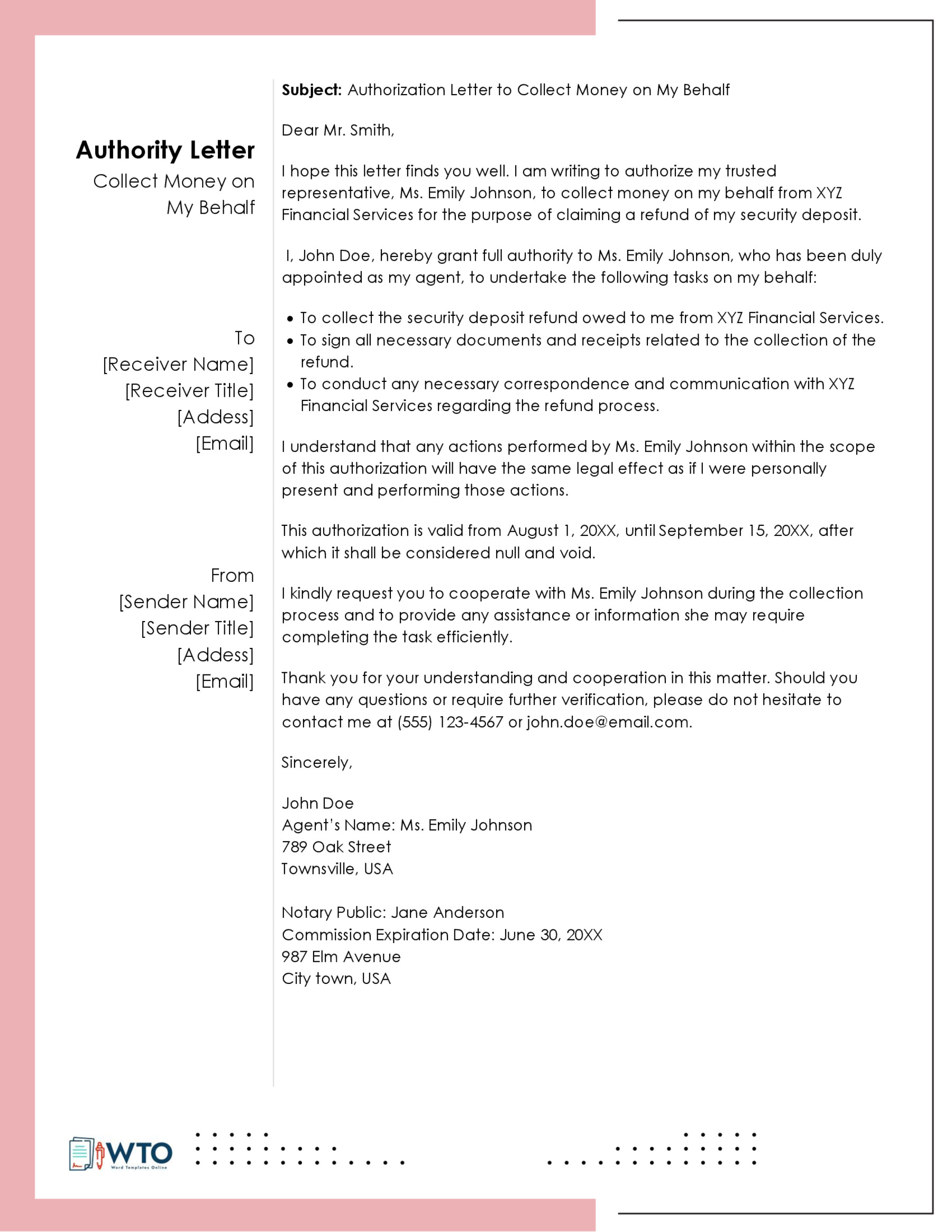 Money Collection Authorization Letter Template