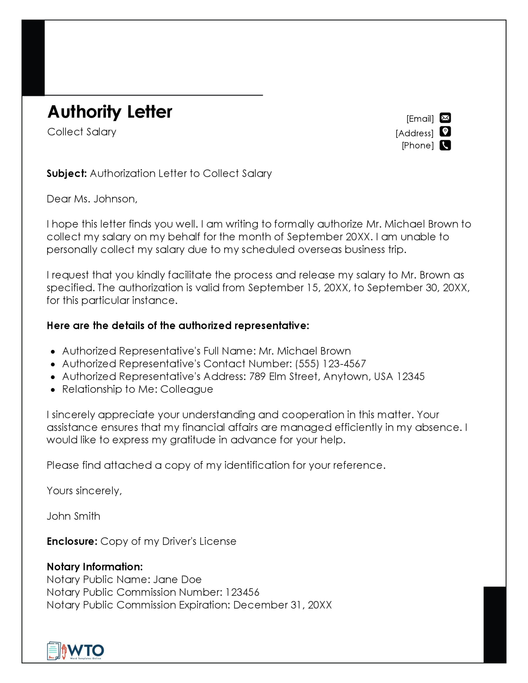 Authorization Letter to Collect Salary Sample-Ms word Free download