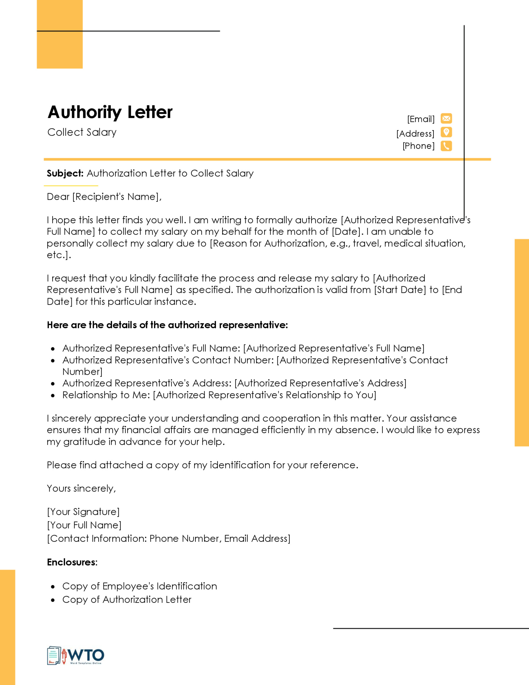Authorization Letter to Collect Salary Template-Free Download