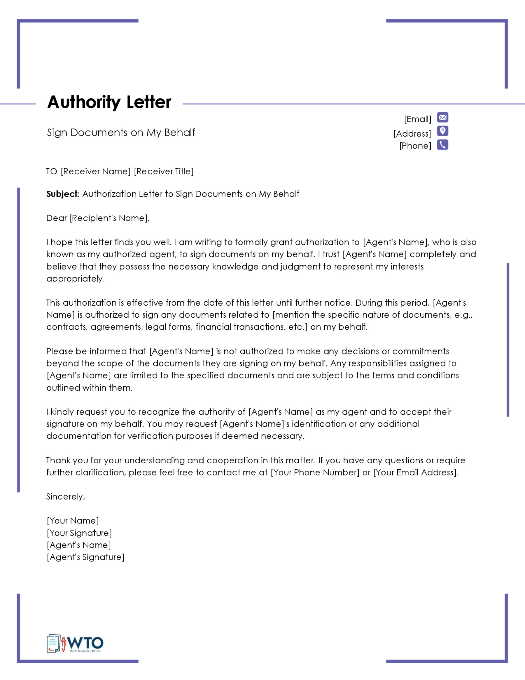 Authorization letter to to Sigh Documents Template-Word Format