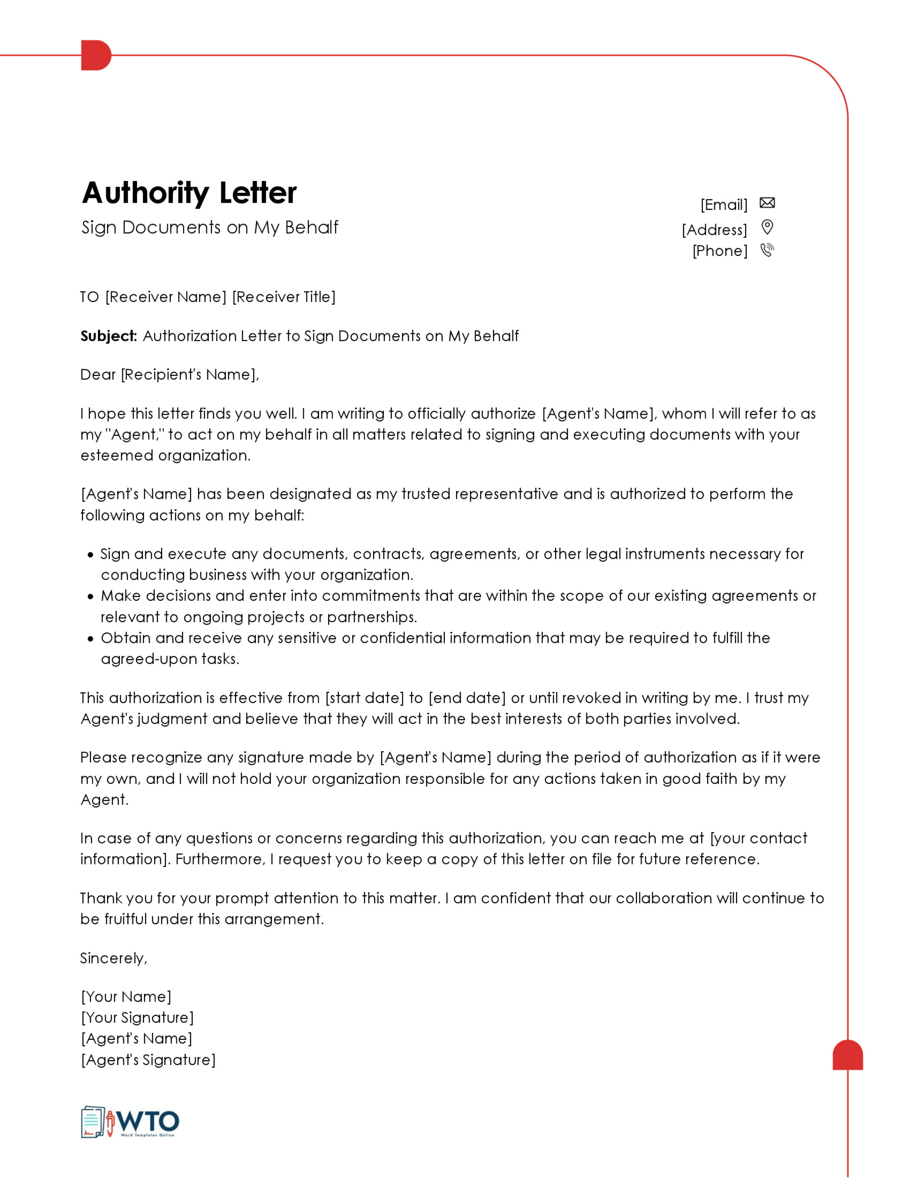Authorization letter to to Sigh Documents Template-Free Download