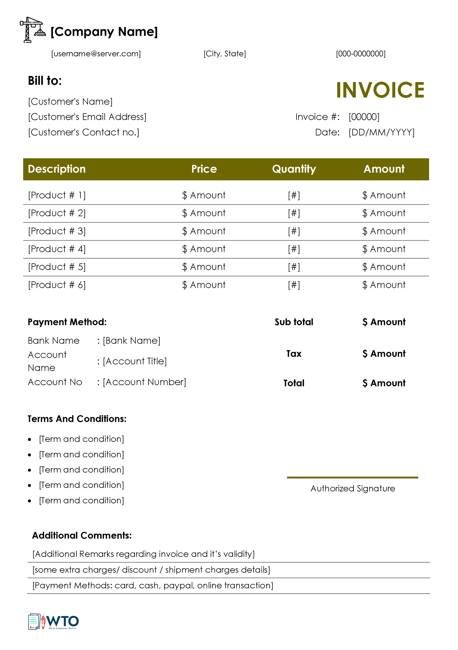 Construction Invoice Template - Free Download