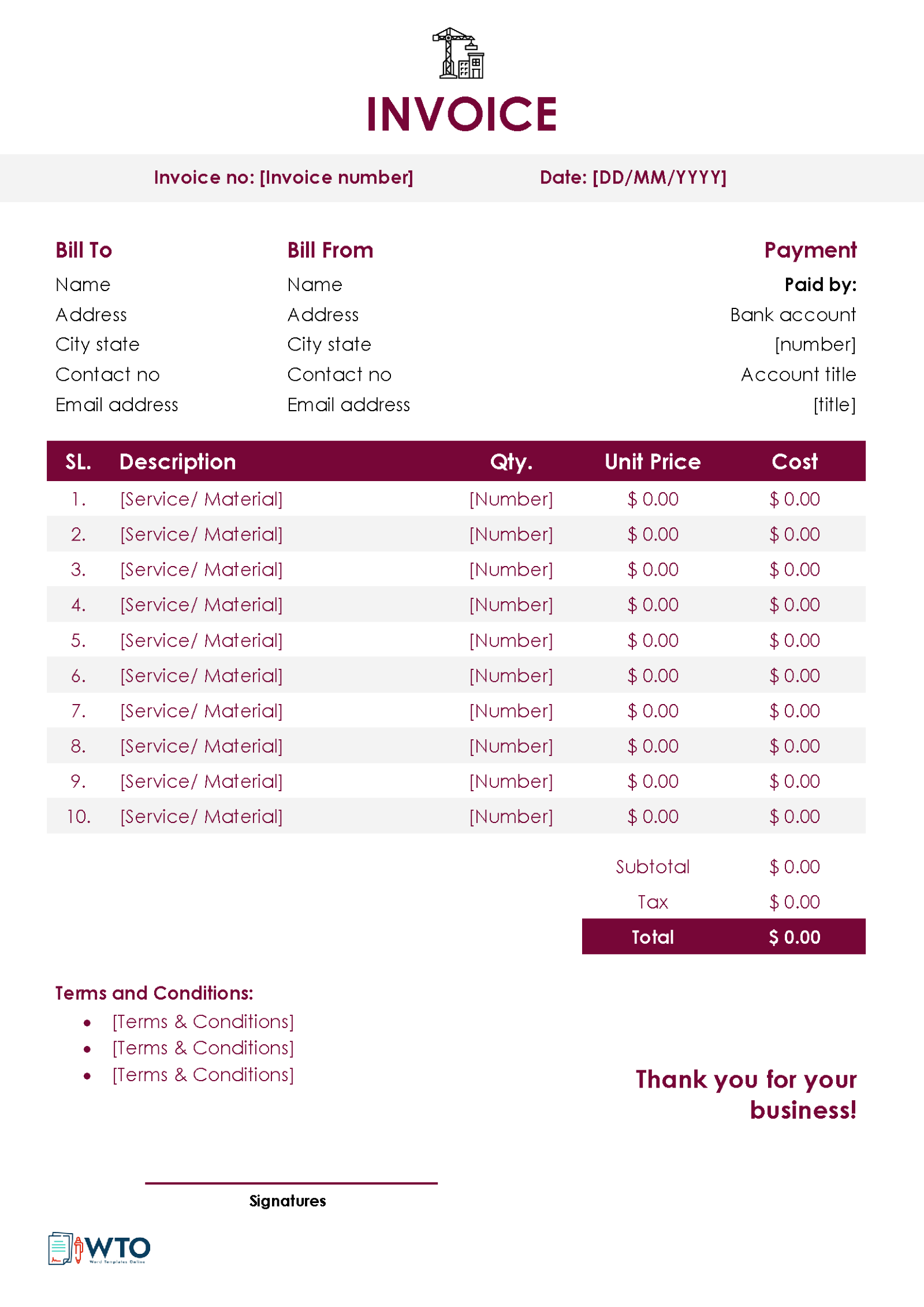Creating a Construction Invoice - Sample Template