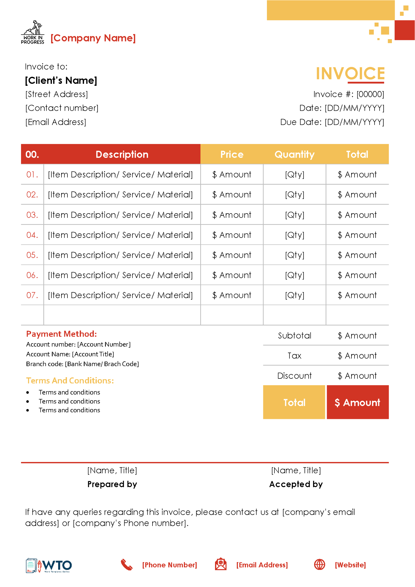 Customizable Construction Invoice Format - Free