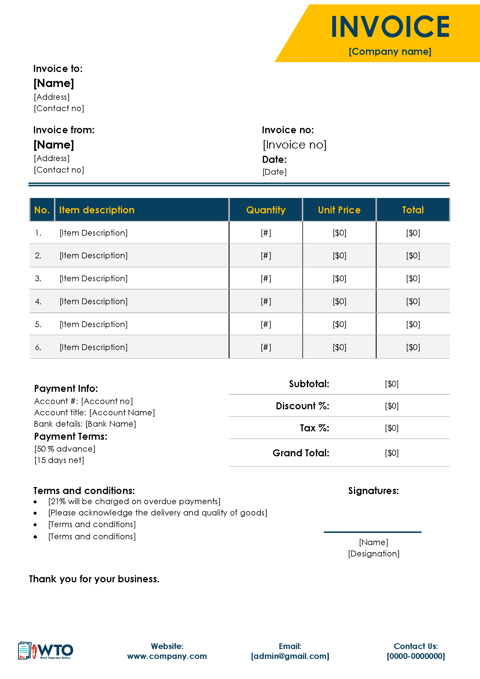 Professional Construction Invoice Example - Free Template
