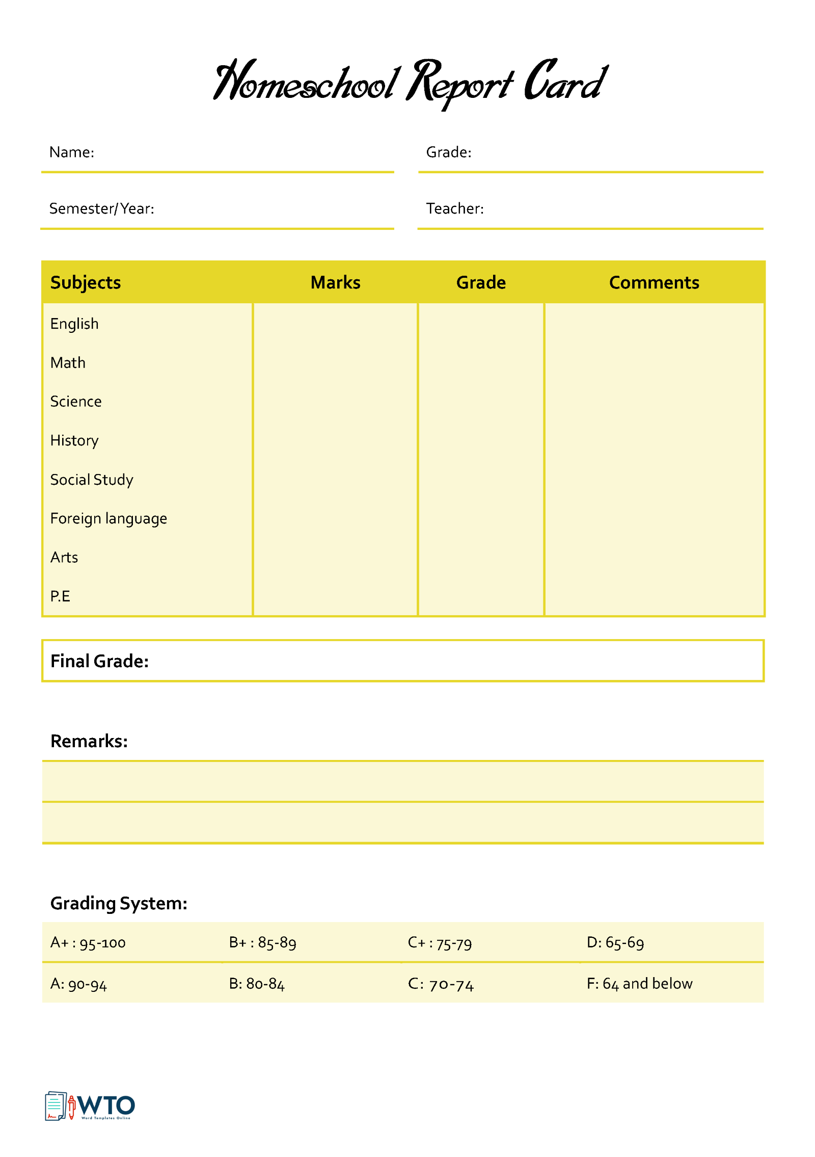 Printable Homeschool Report Card Template - Free