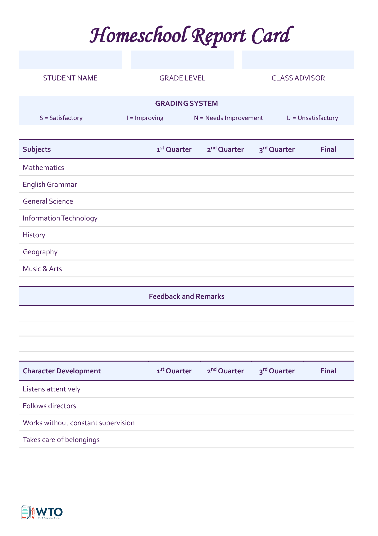 Effective Homeschooling Assessment - Sample Report Card