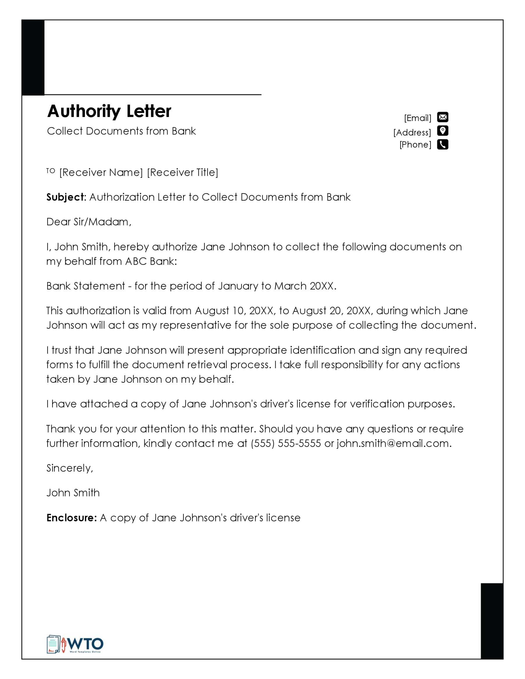 Letter to Collect Documents from Bank Sample-Word Format Free download
