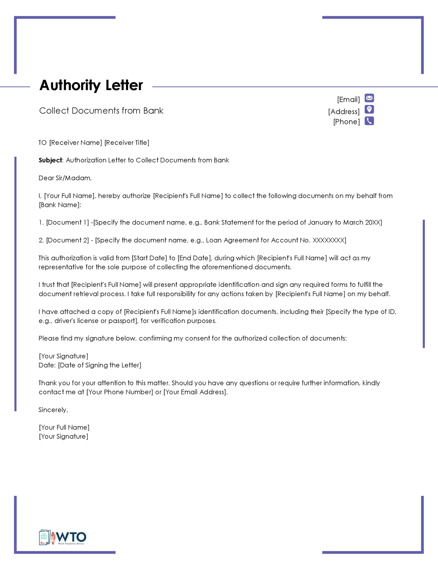 Letter to Collect Documents from Bank Template-Free Download