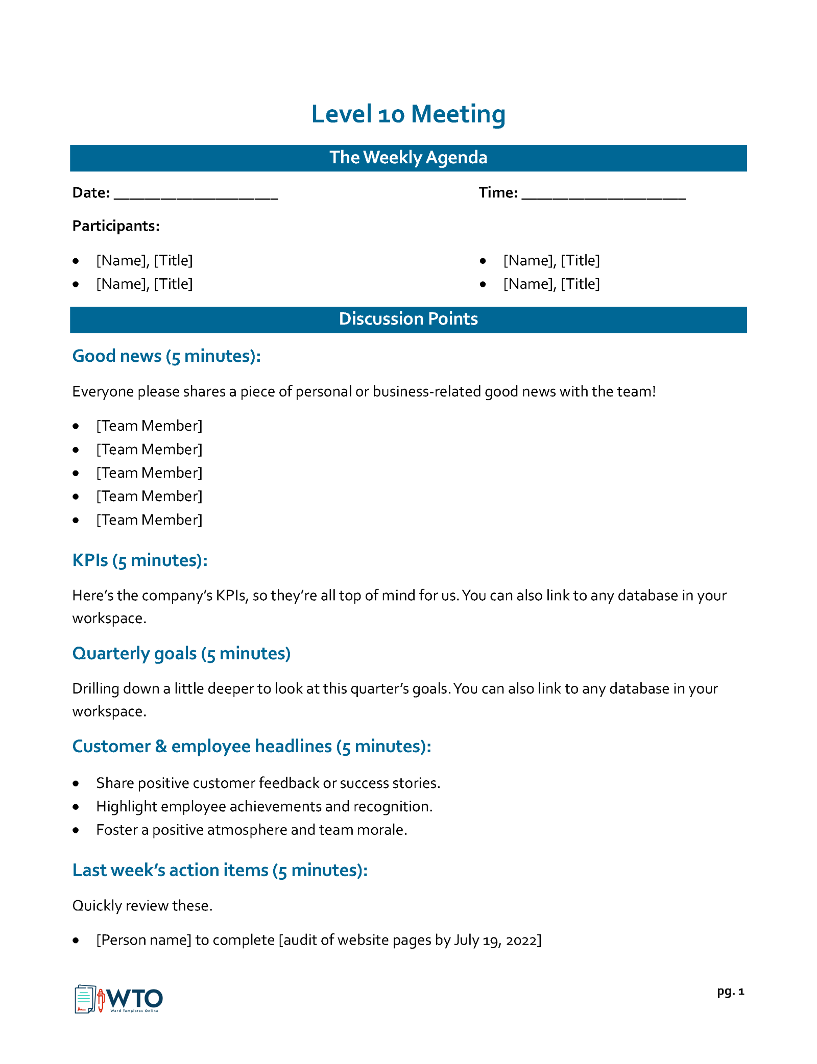 Great Efficient Level 10 Meeting Agenda Template 01 in Word Format