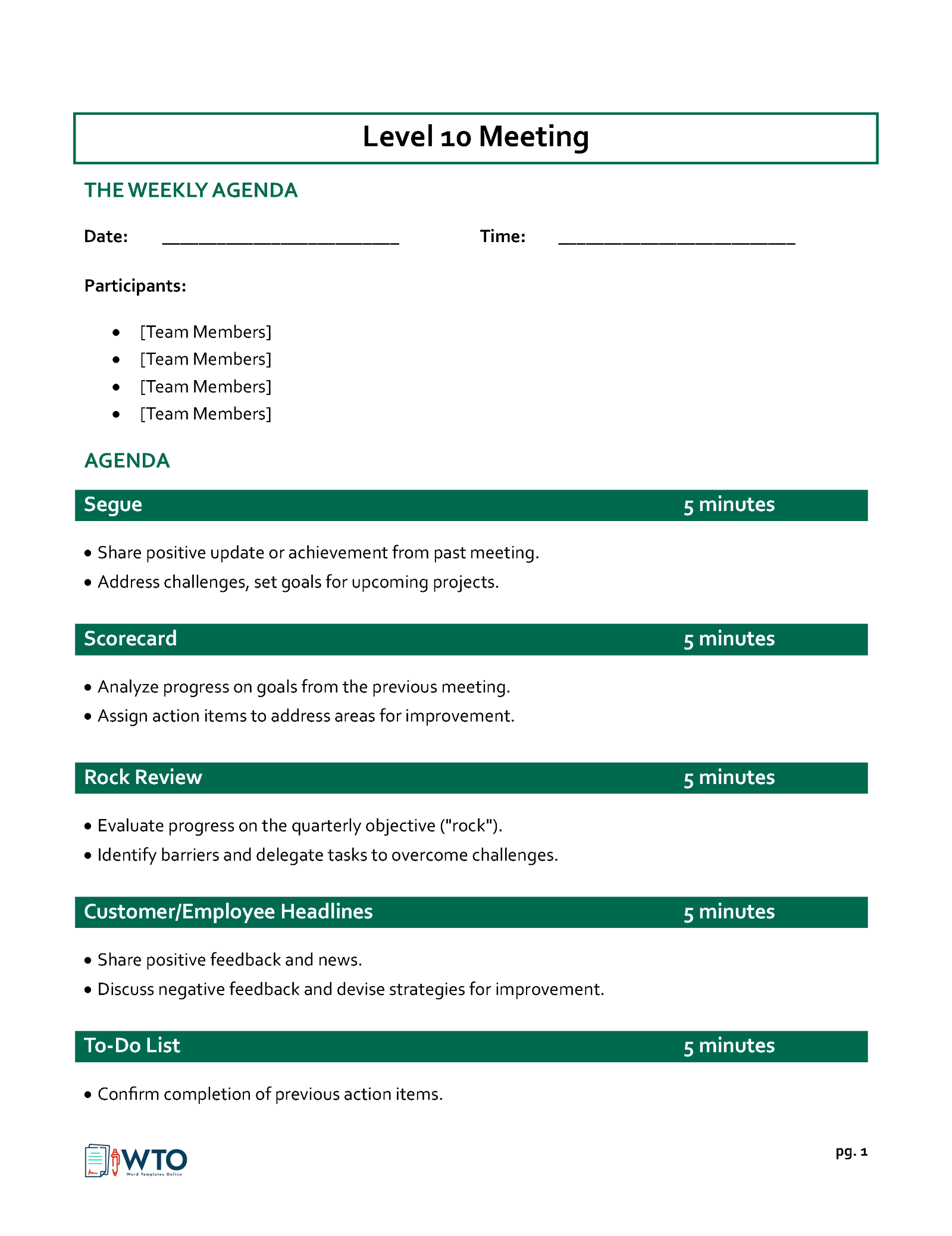 Great Efficient Level 10 Meeting Agenda Template 03 in Word Format