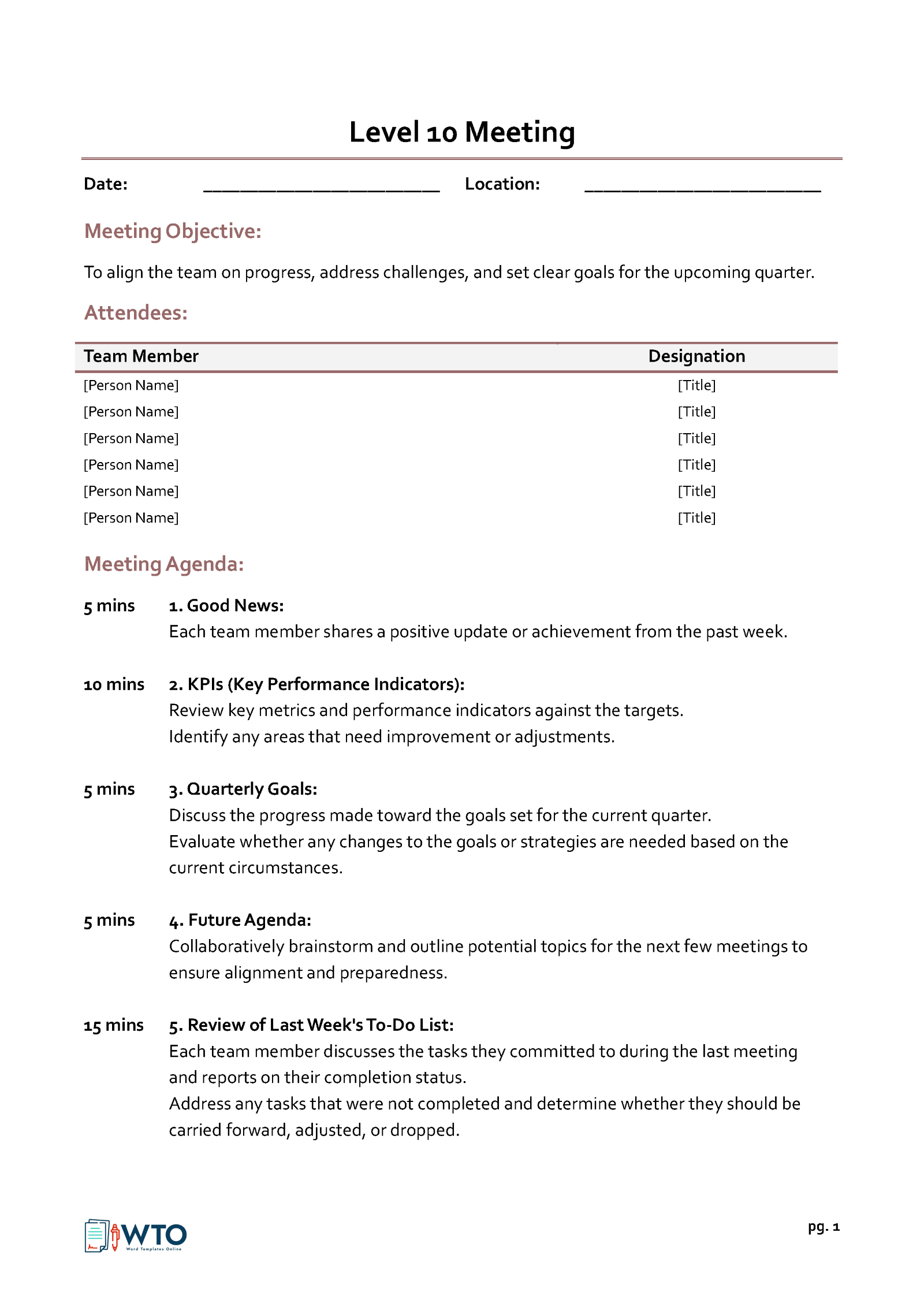 Effective Agenda for Level 10 Meeting - Free Template