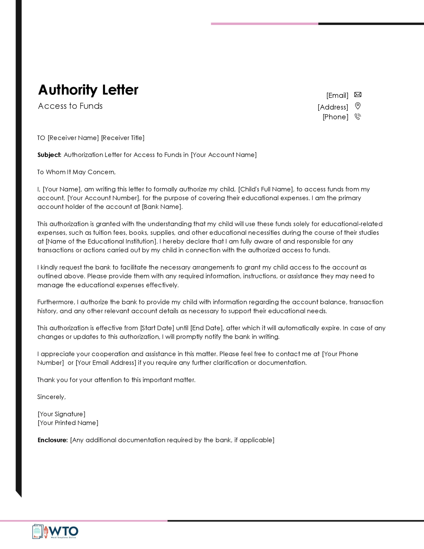 Authorization Letter for Bank Template-Downloadable word format