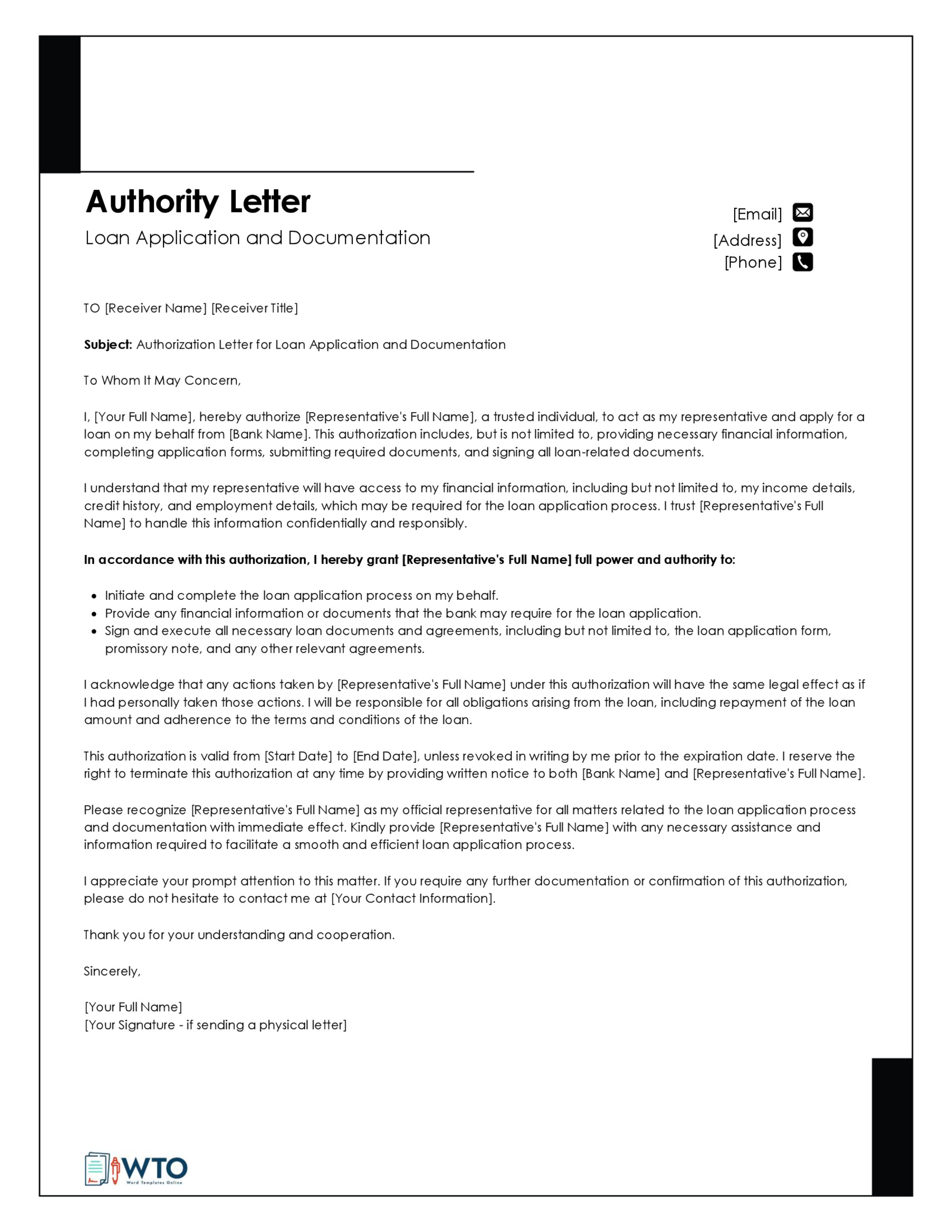 Authorization Letter for Bank Template-Ms Word Free Download