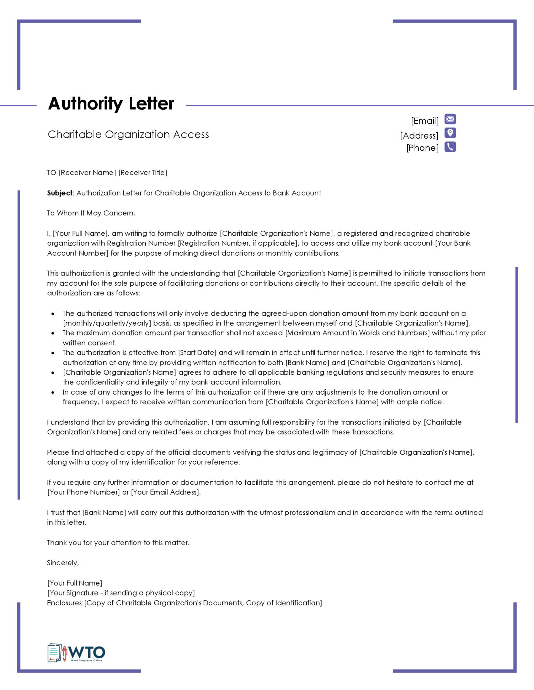 Authorization Letter for Bank Template-Free in Ms Word