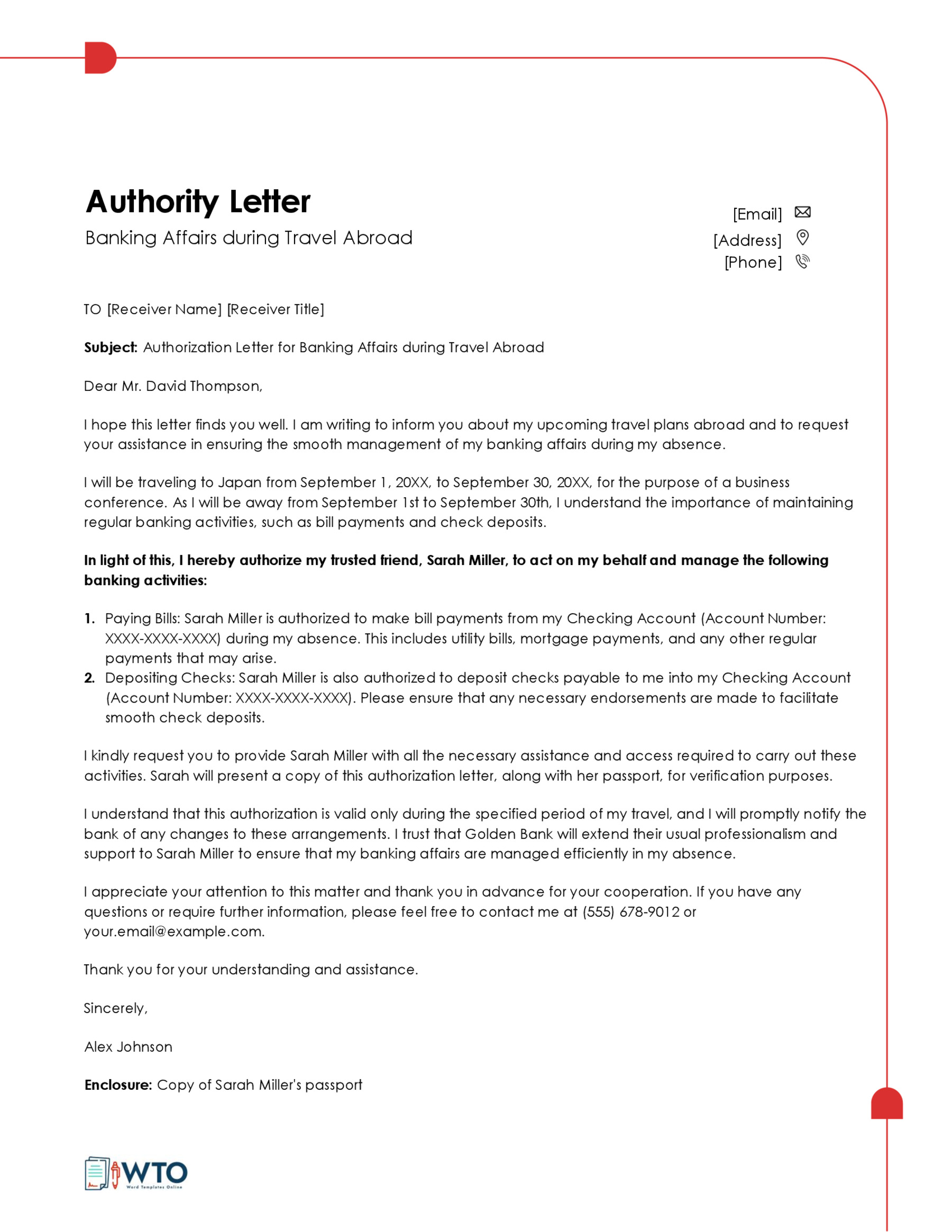 Sample Authorization Letter for Bank-Free Download