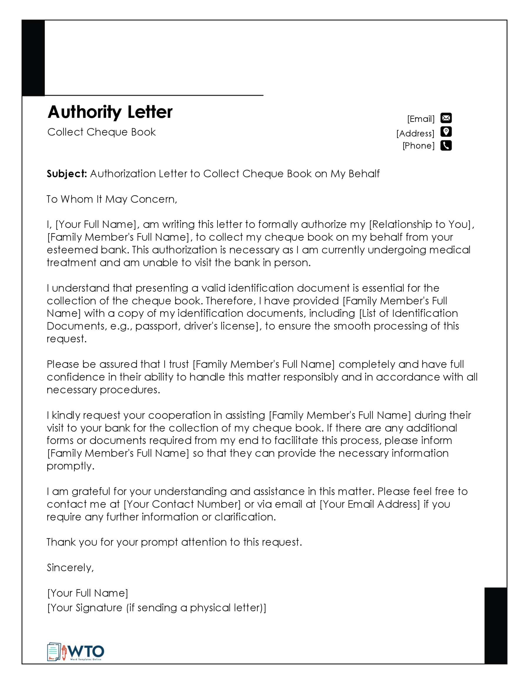 Authorization Letter to Operate Bank Account Template-Word Format
