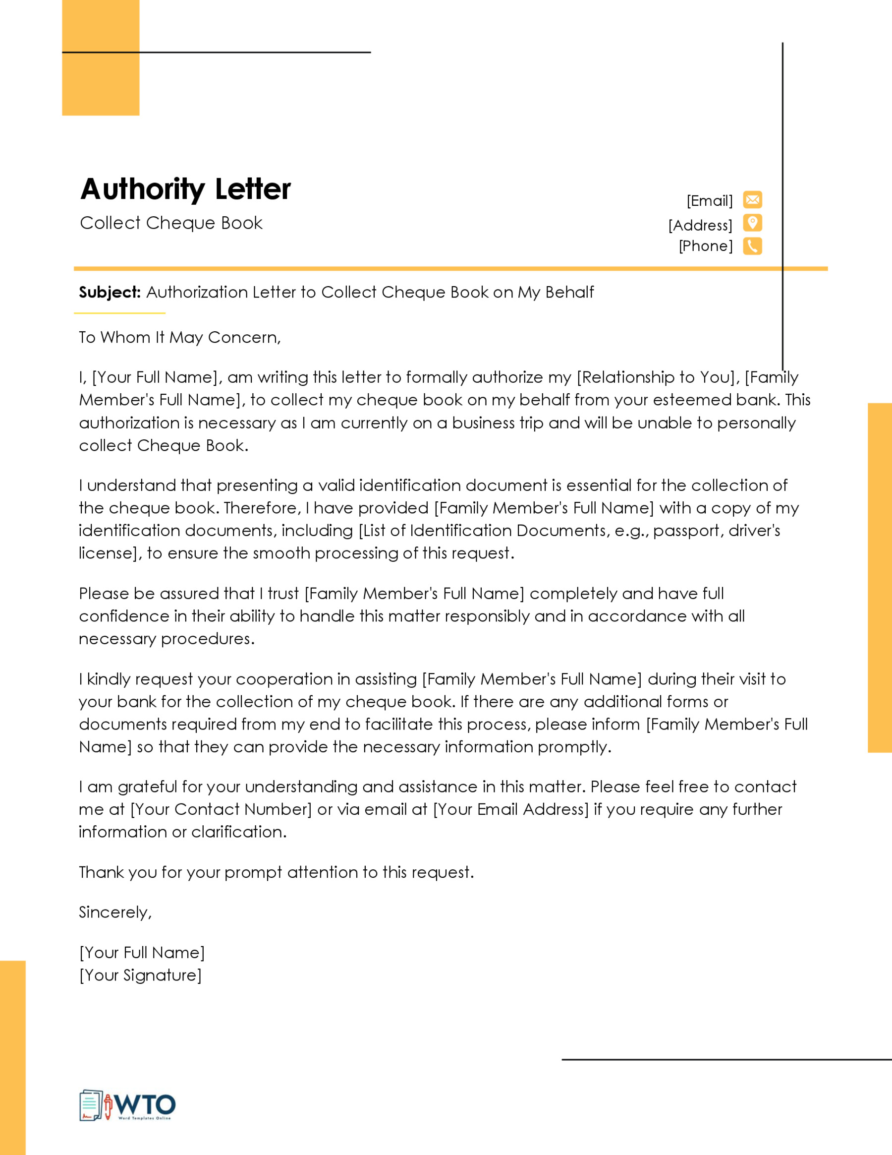 Authorization Letter to Operate Bank Account Template-Ms word Format