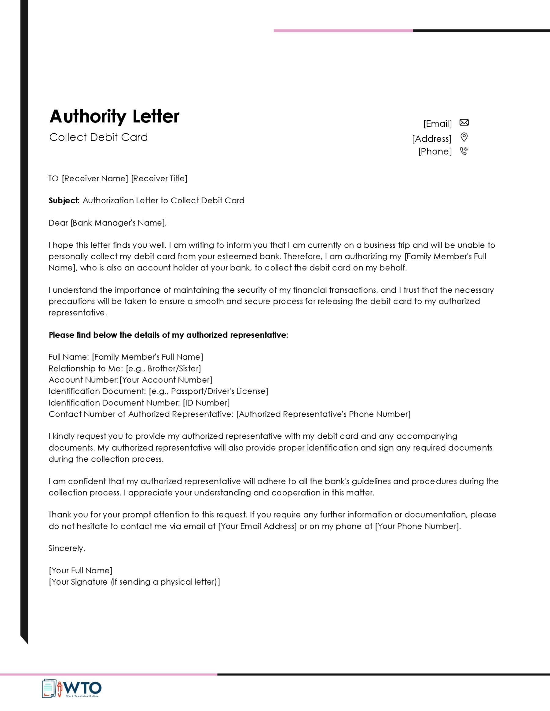 Authorization Letter to Operate Bank Account Template-Free Downloadable