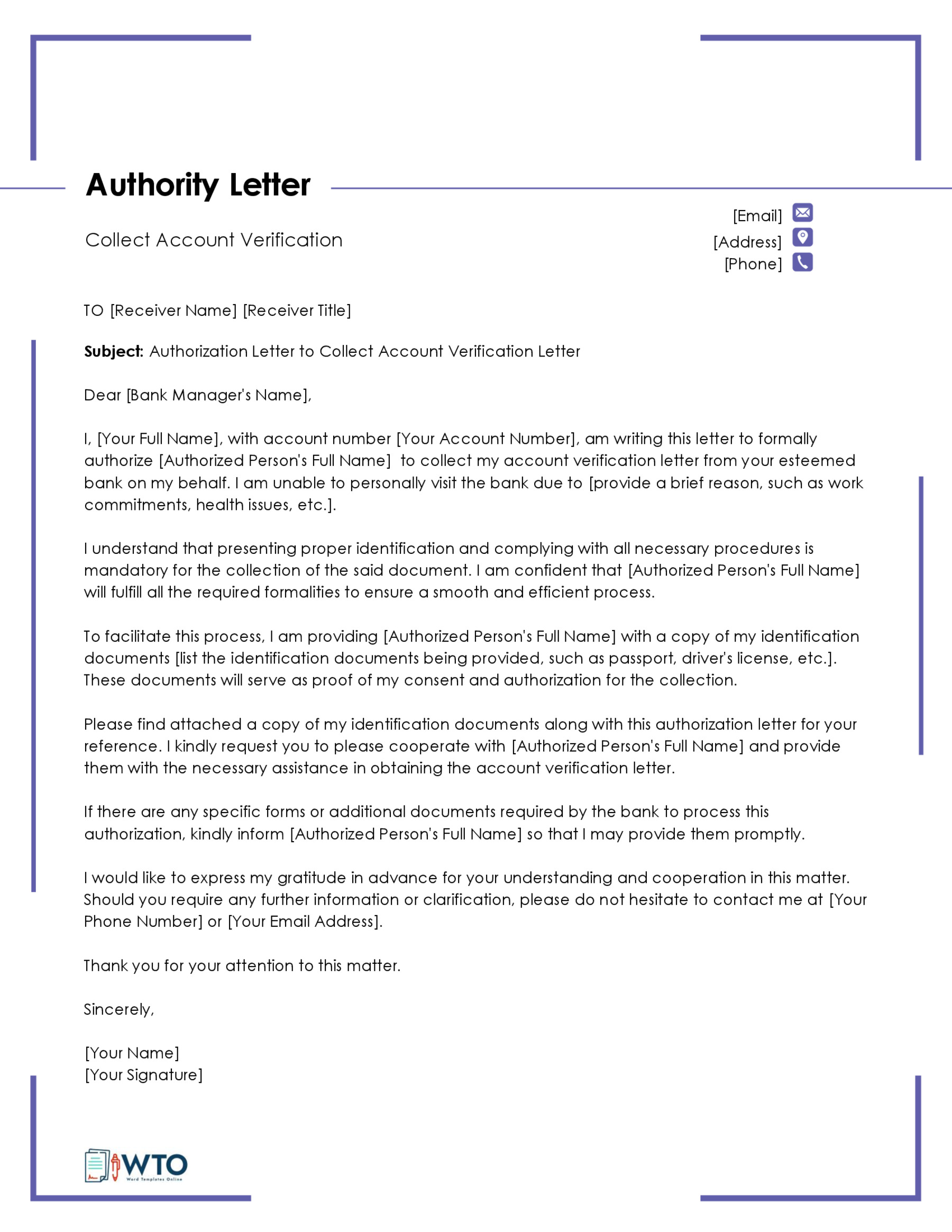 Authorization Letter to Operate Bank Account Template-Ms Word Free Download