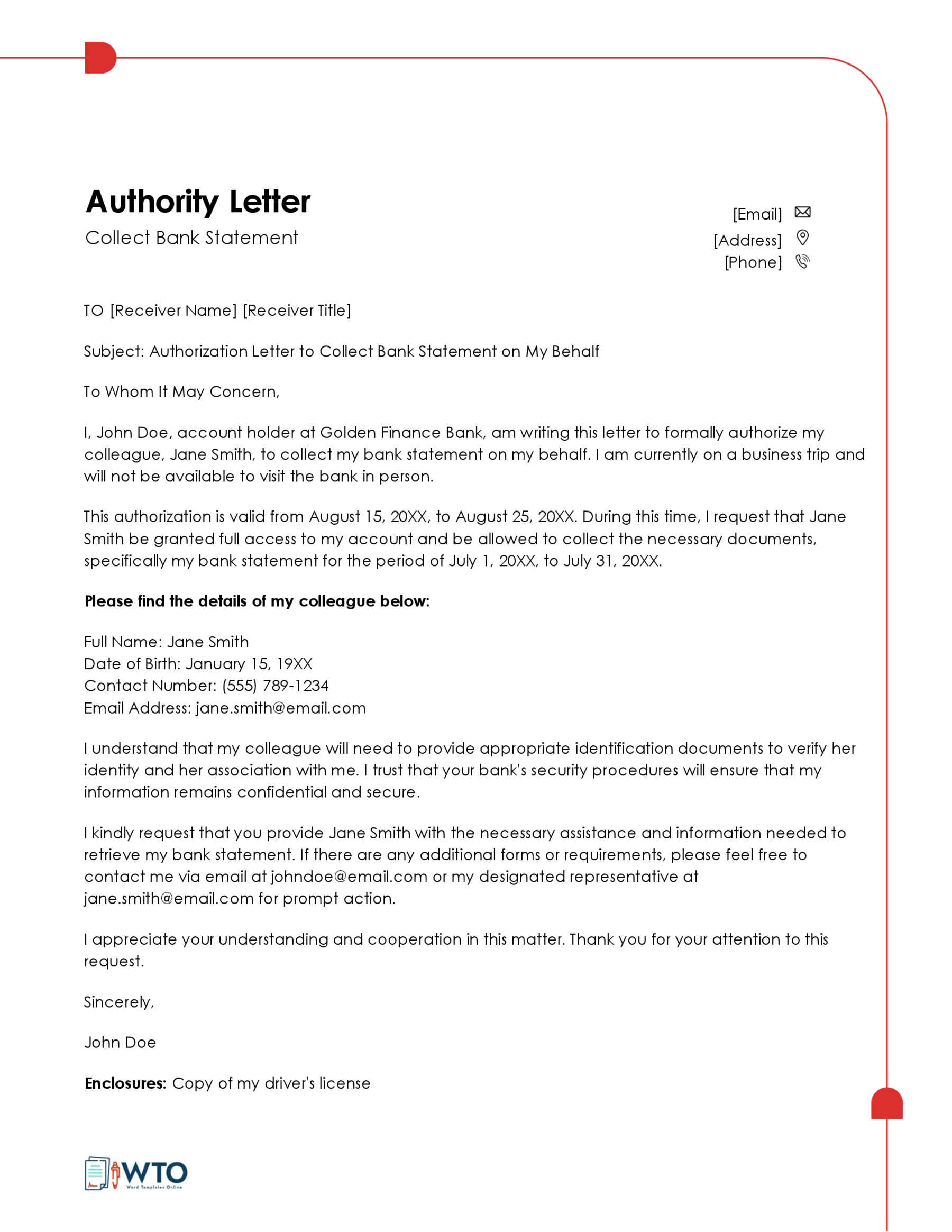 Sample Authorization Letter to Operate Bank Account-Free Download