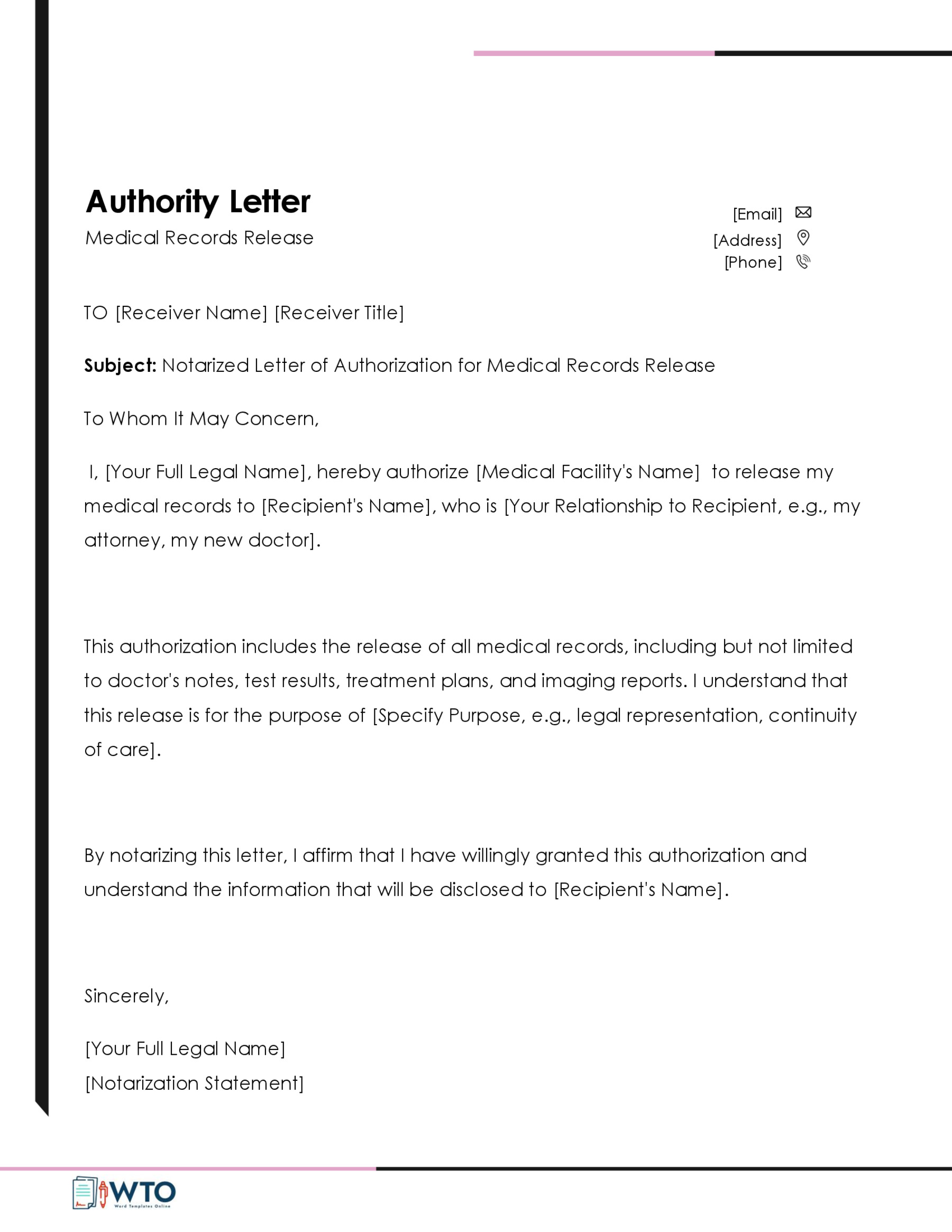 Notarized letter of authorization tamplate-Downloadable word format