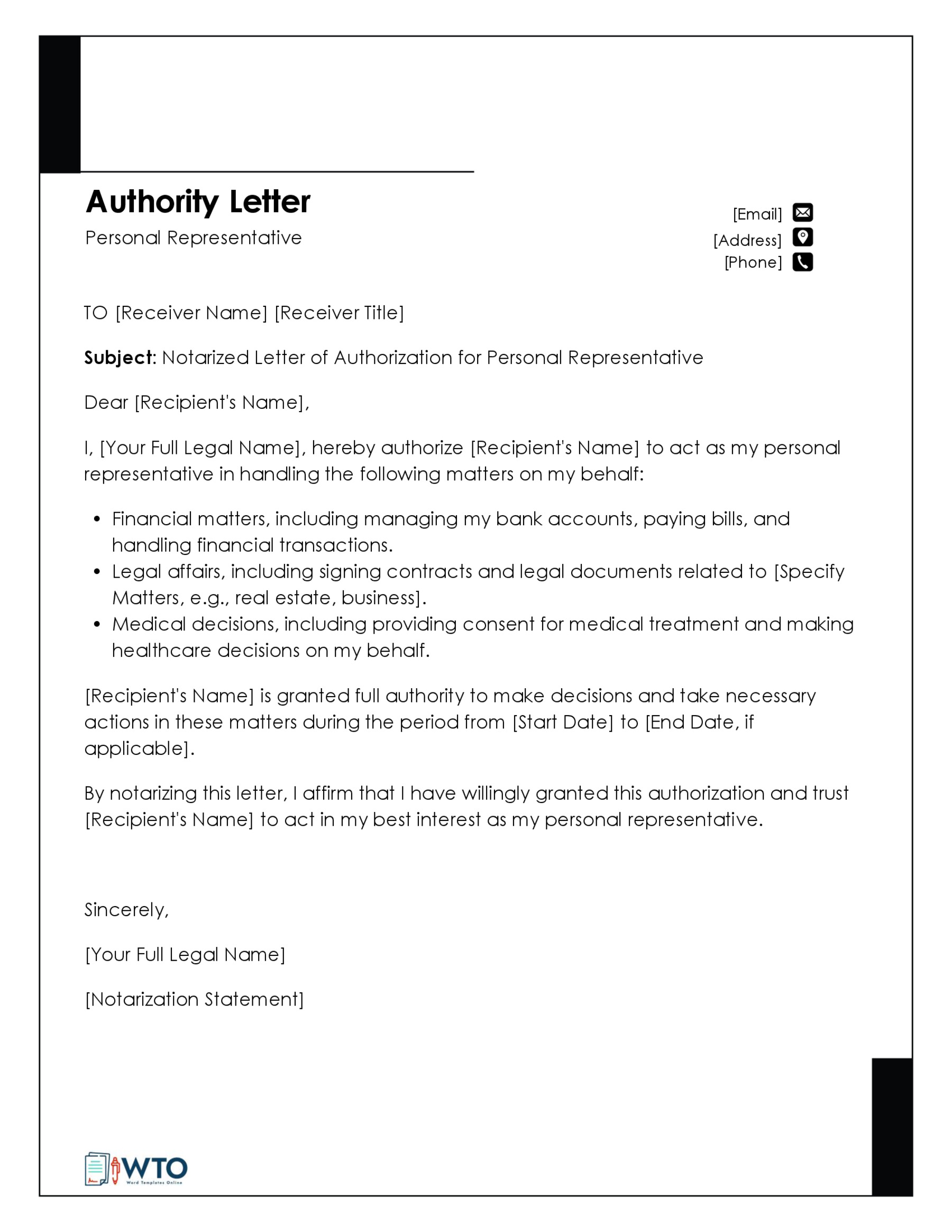 Notarized letter of authorization tamplate-Ms Word Free Download