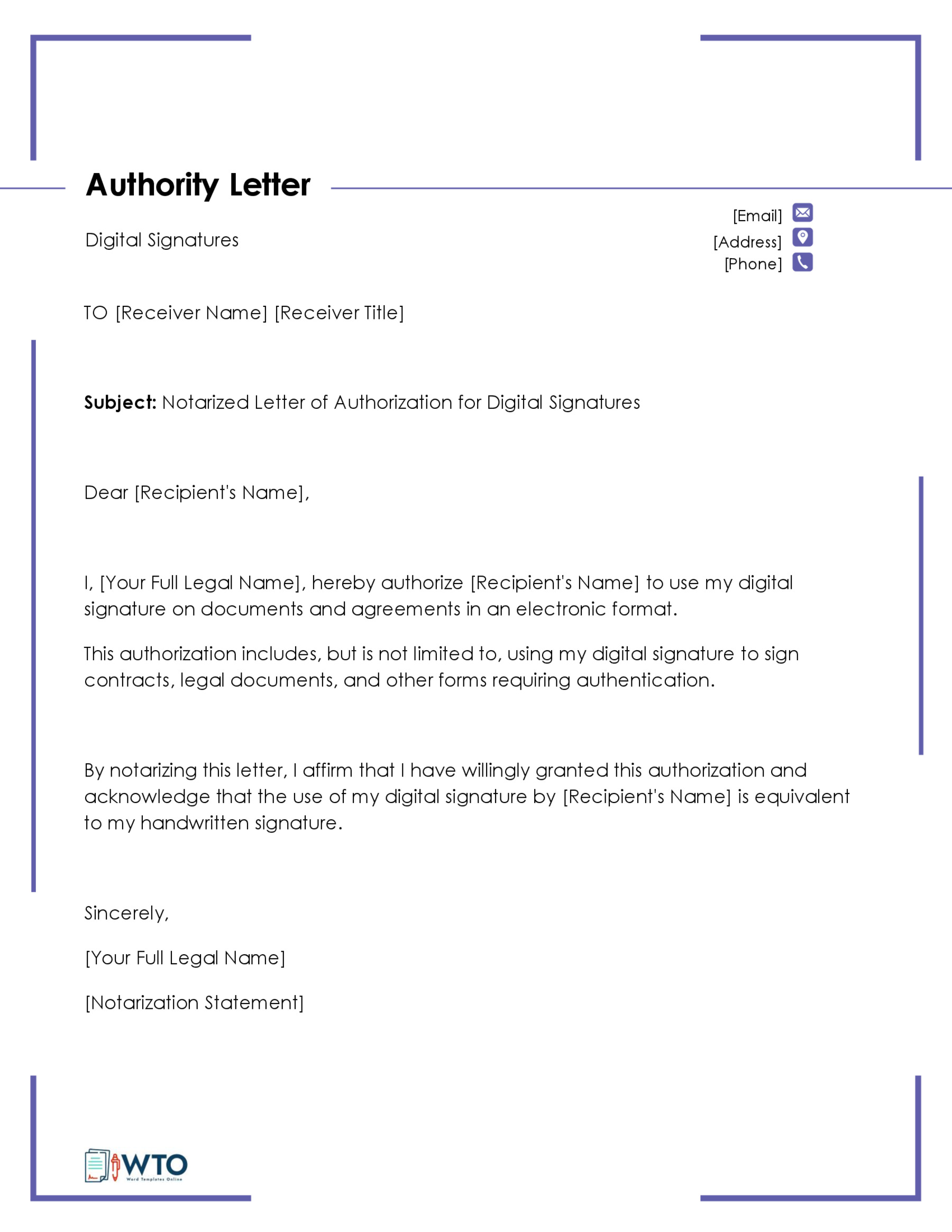 Notarized letter of authorization tamplate-Ms word Format