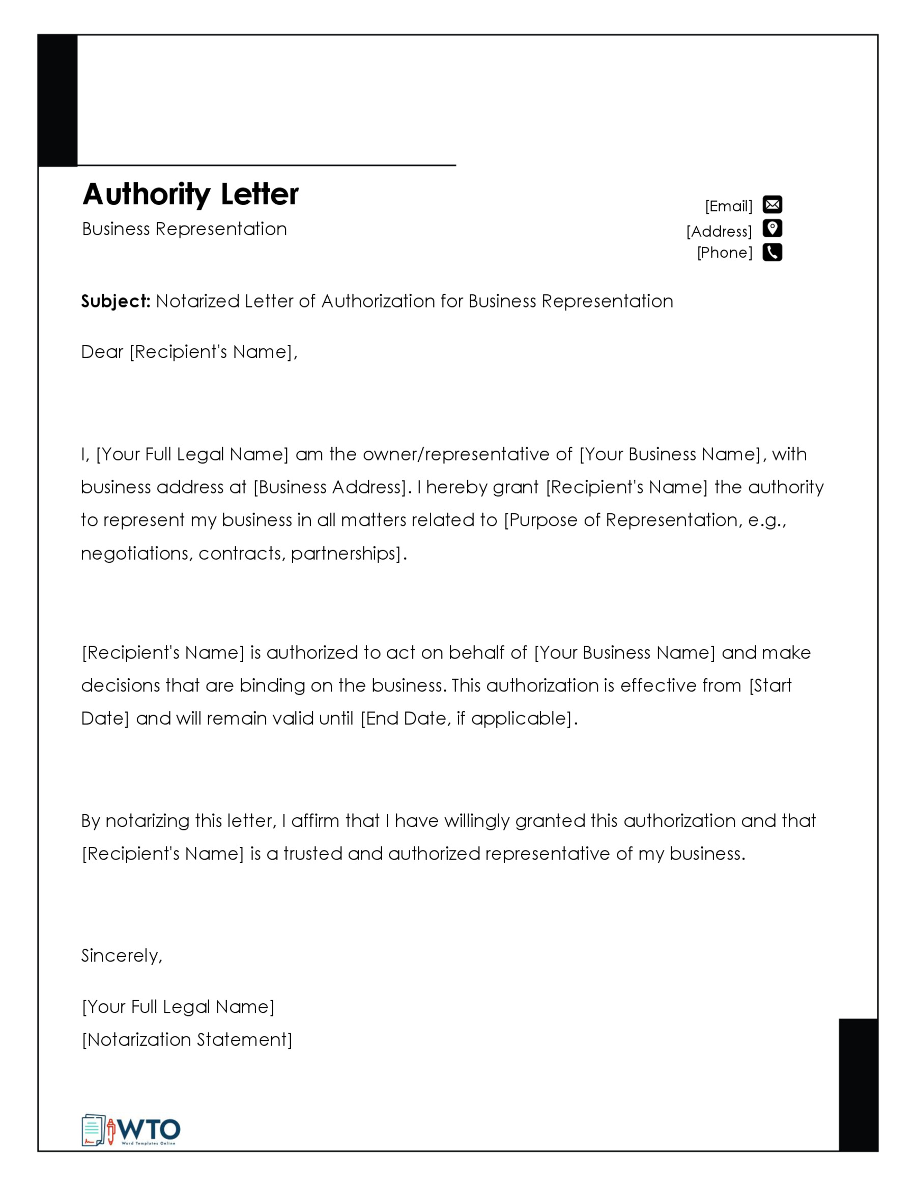 Notarized letter of authorization tamplate-Downloadable