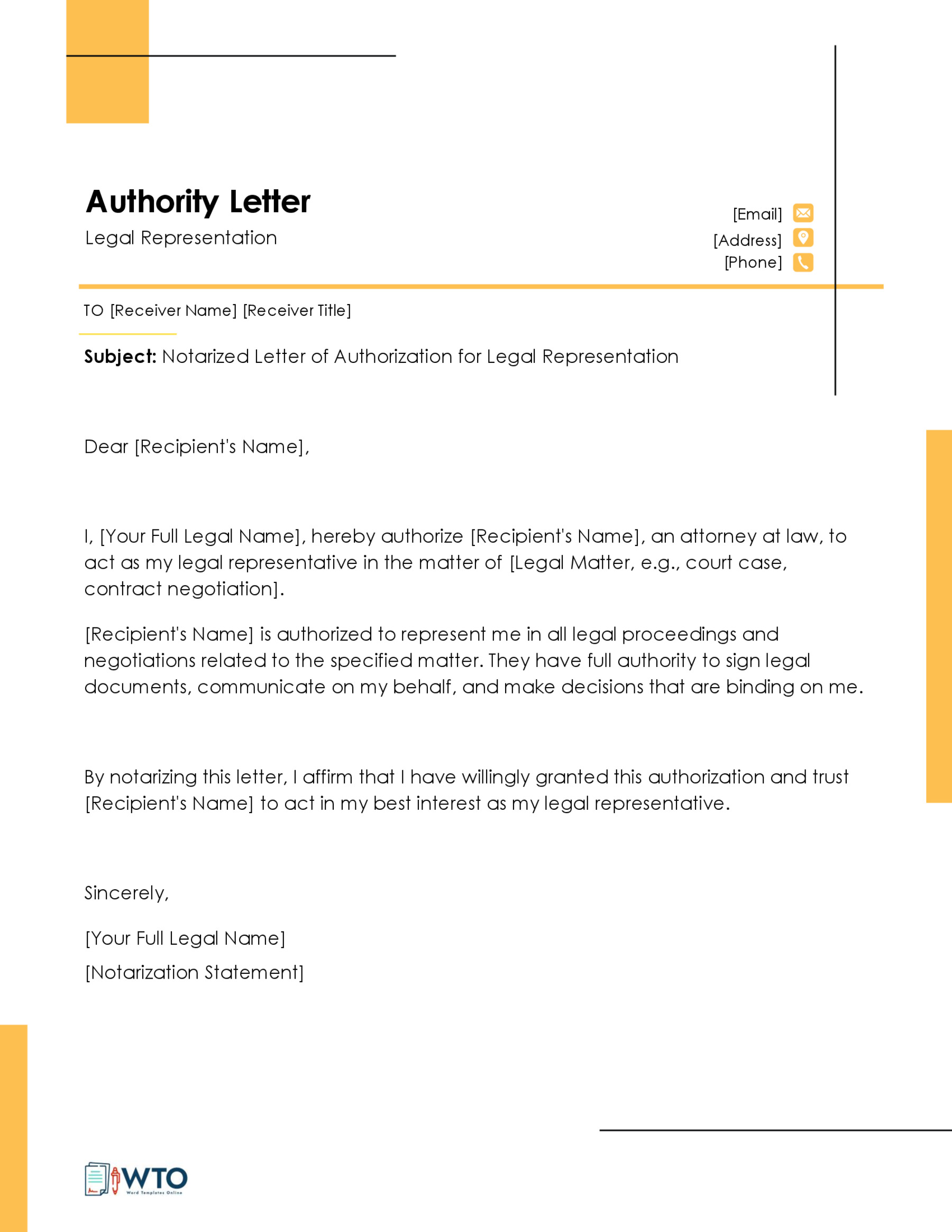 Notarized letter of authorization tamplate-Free in Ms Word