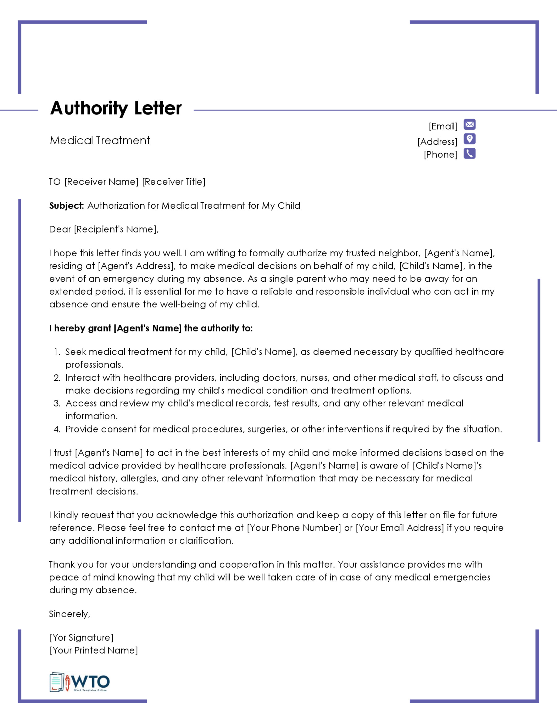 Template Permission Medical Authorization Letter-Free Download In Ms Word
