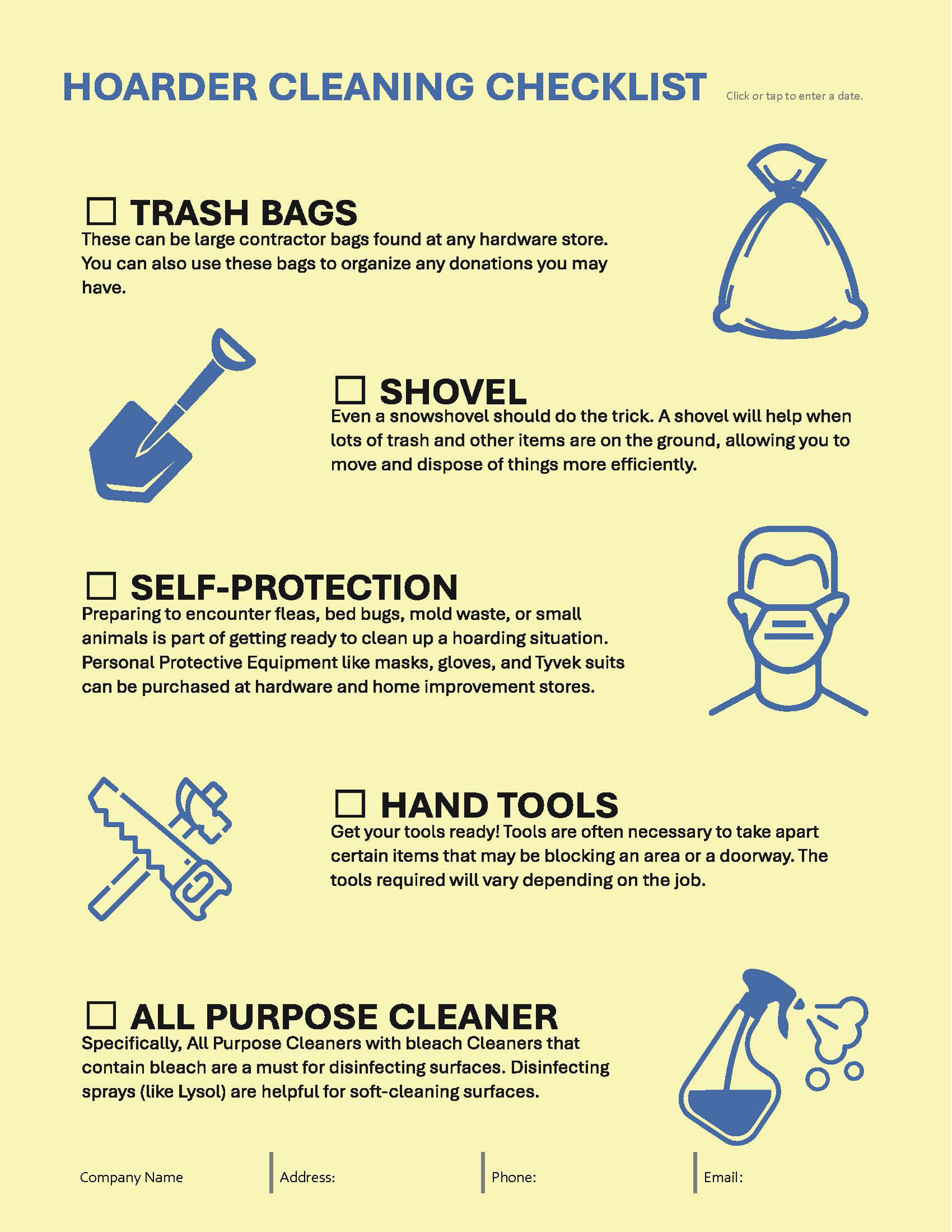 Hoarder Cleaning Checklist Example - Sample Document