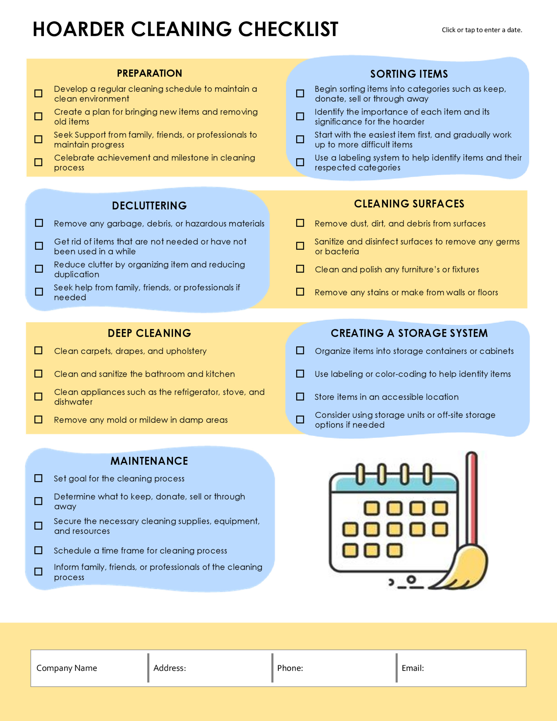Free Hoarder Cleaning Checklist Template - Editable Format