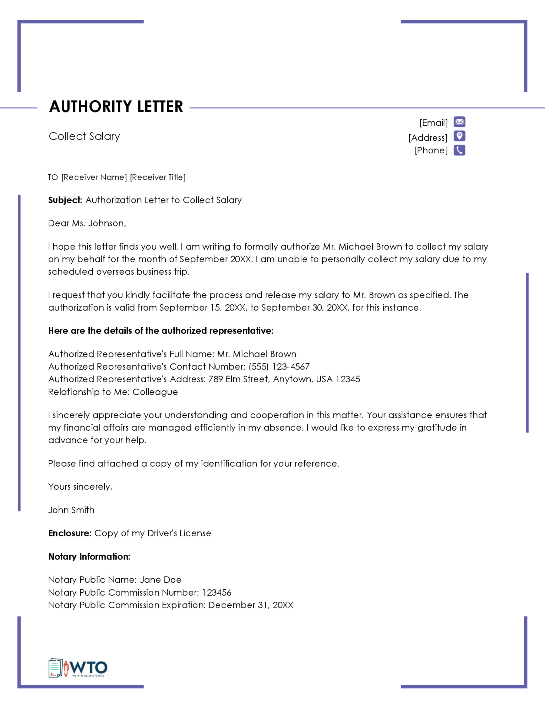 Letter to Collect Salary Template in ms word free download