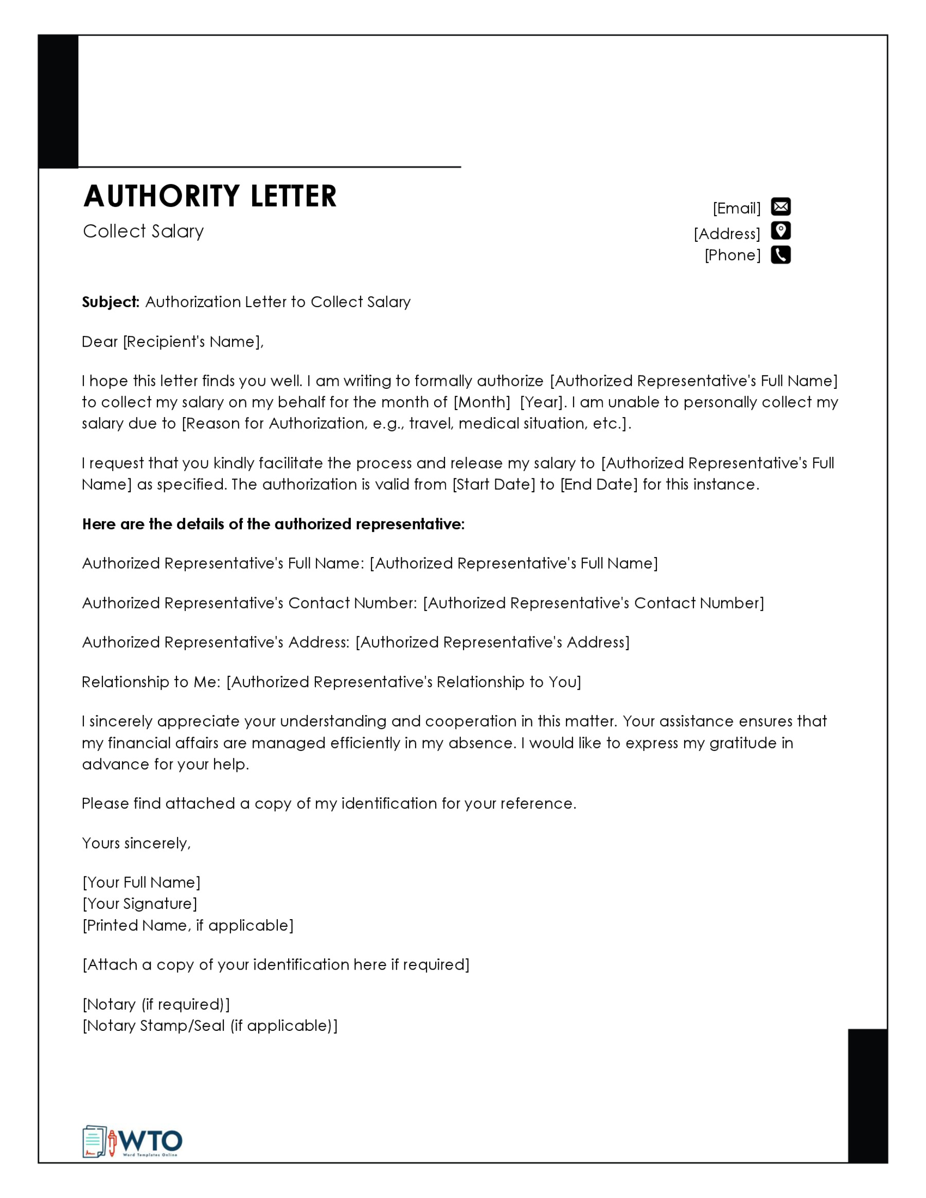 Letter to Collect Salary Template Free downlaod