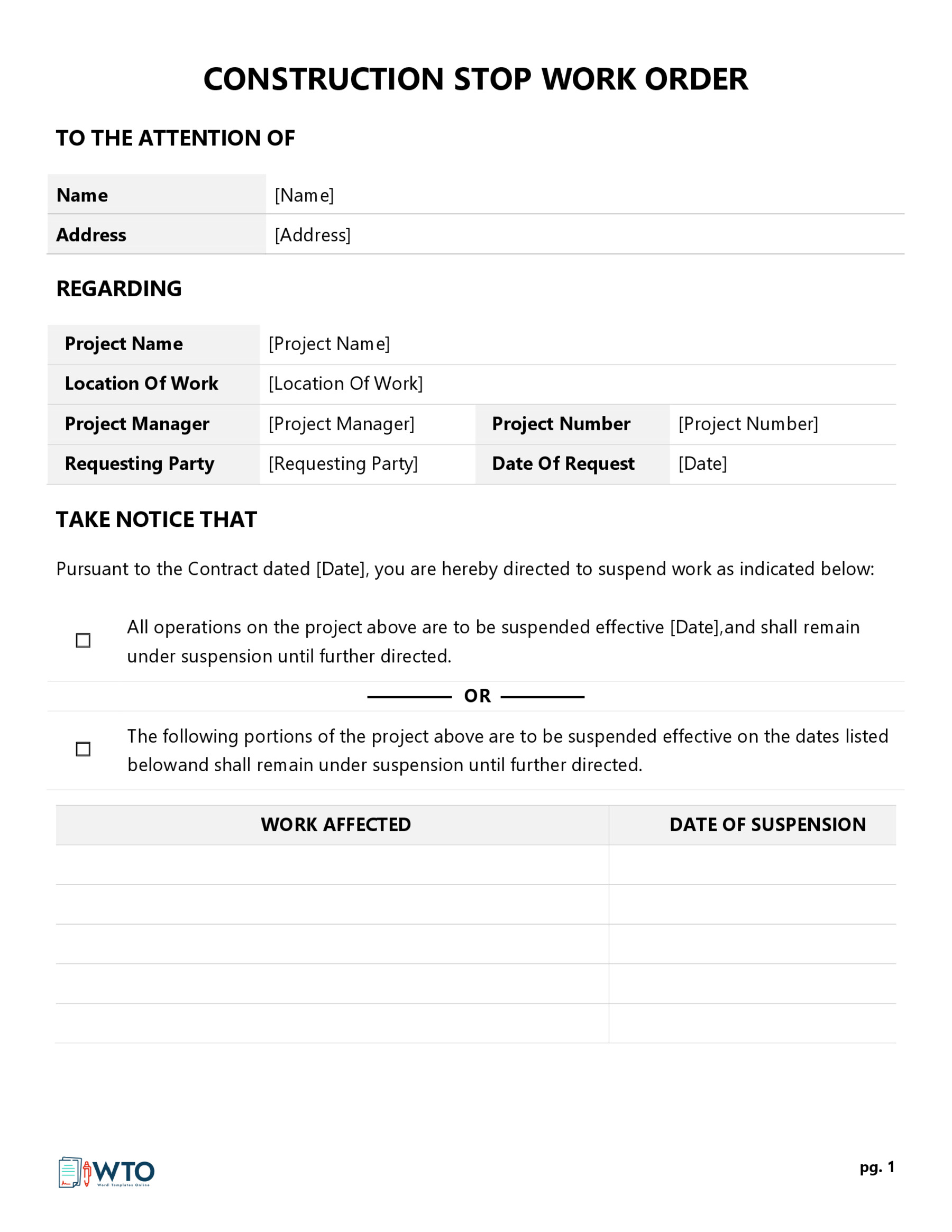 Free Stop Work Order Template Example