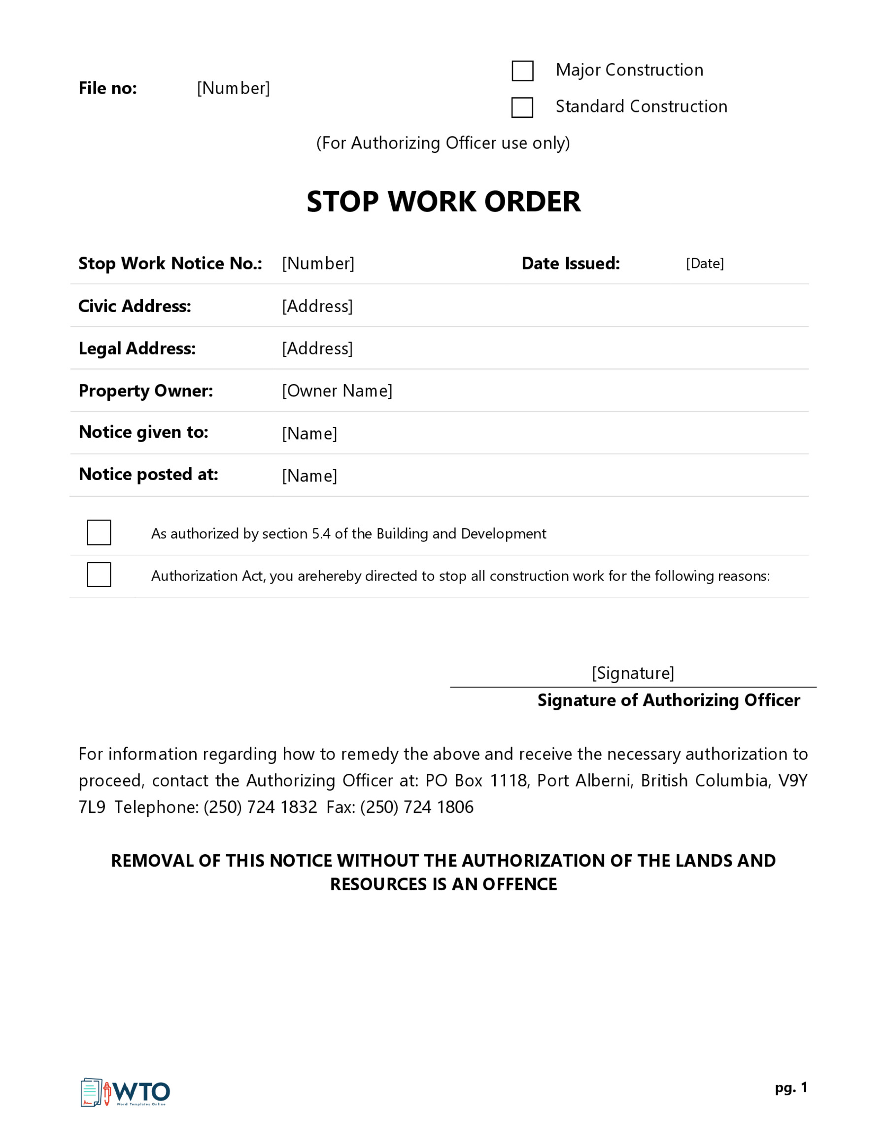 Printable Stop Work Order Format Sample