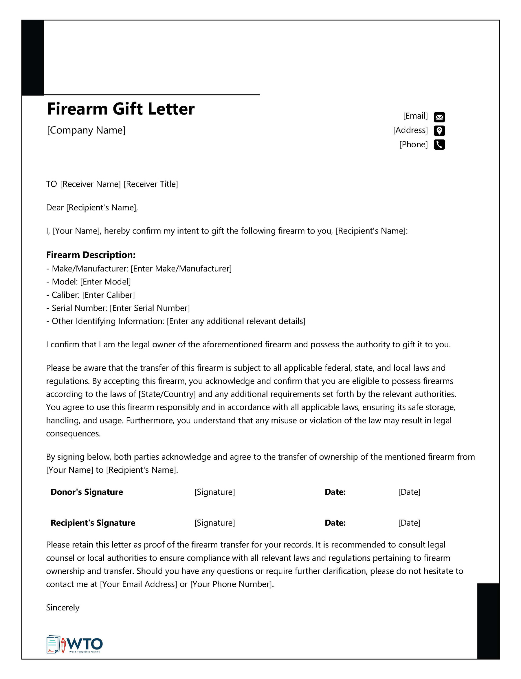 Free Firearm Gift Letter Template