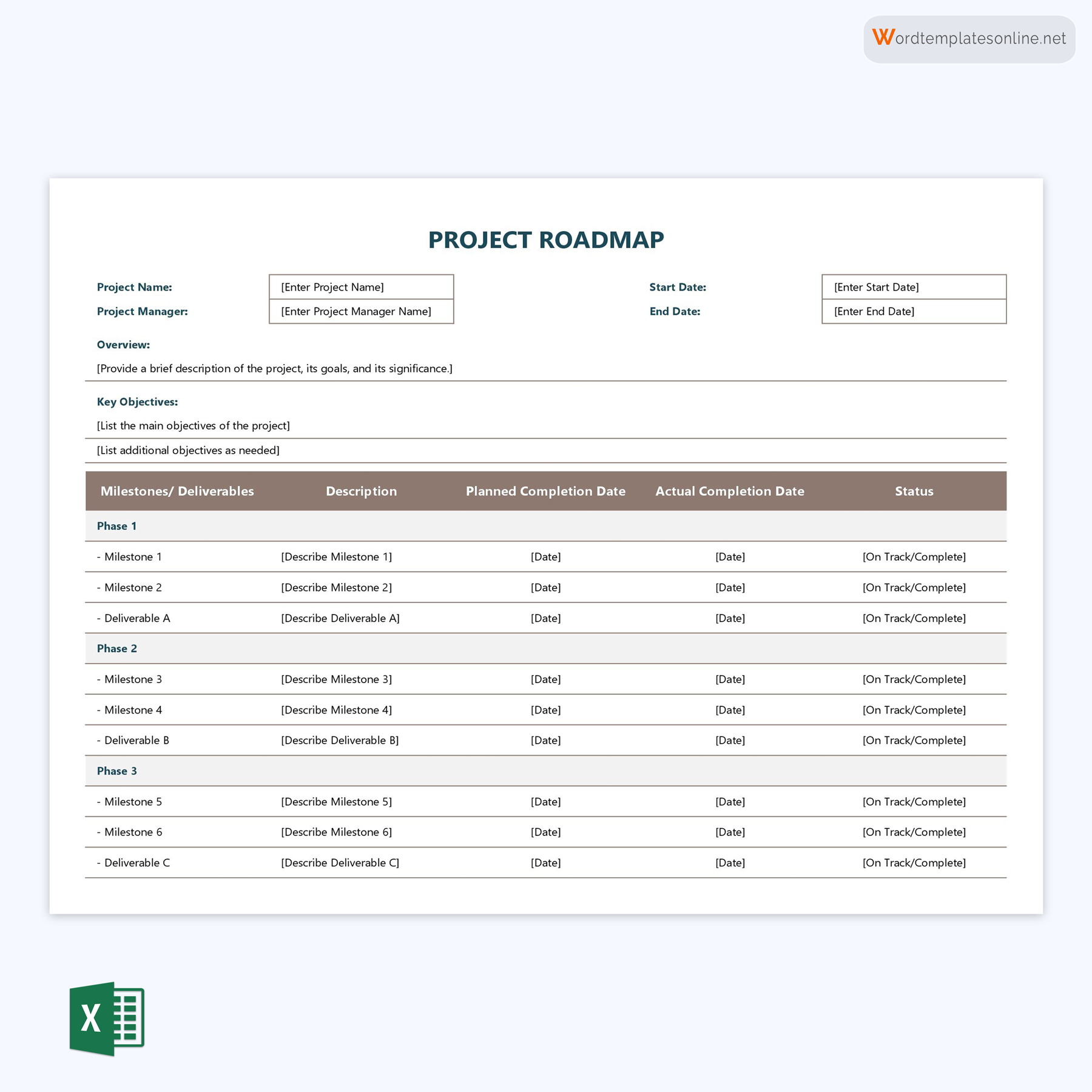 Professional Editable Project Roadmap Template 02 for Excel Sheet