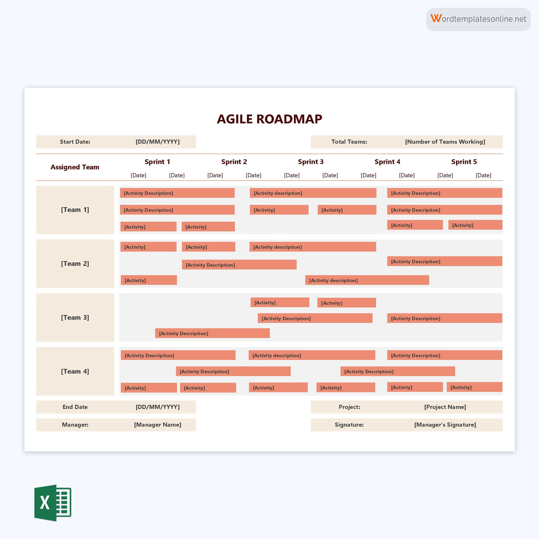 Free Printable Agile Roadmap Template as Excel Sheet