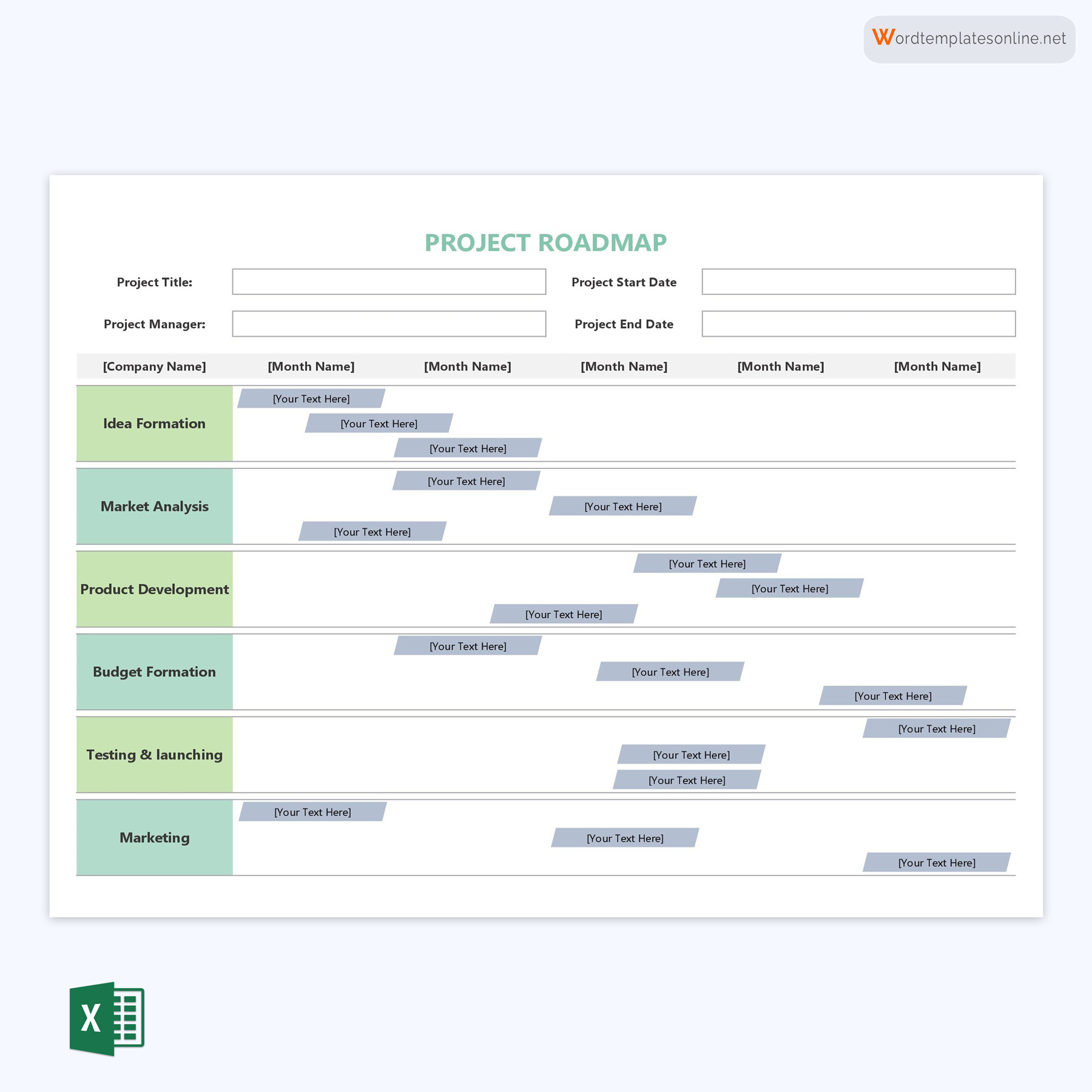 Professional Editable Project Roadmap Template 03 for Excel Sheet