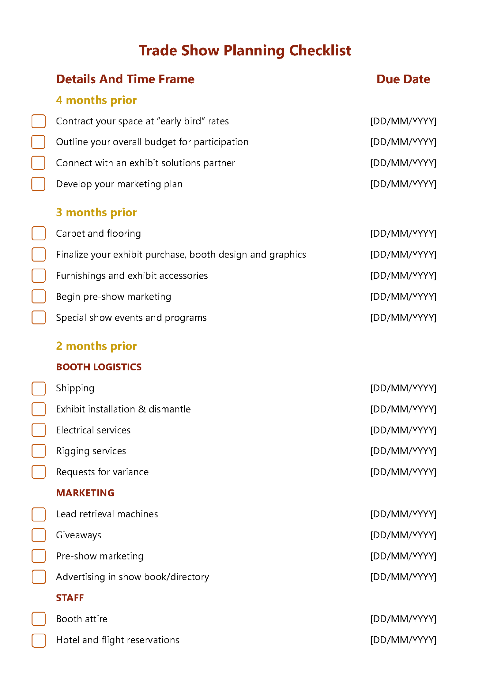Trade Show Planning Checklist Template for Event Managers