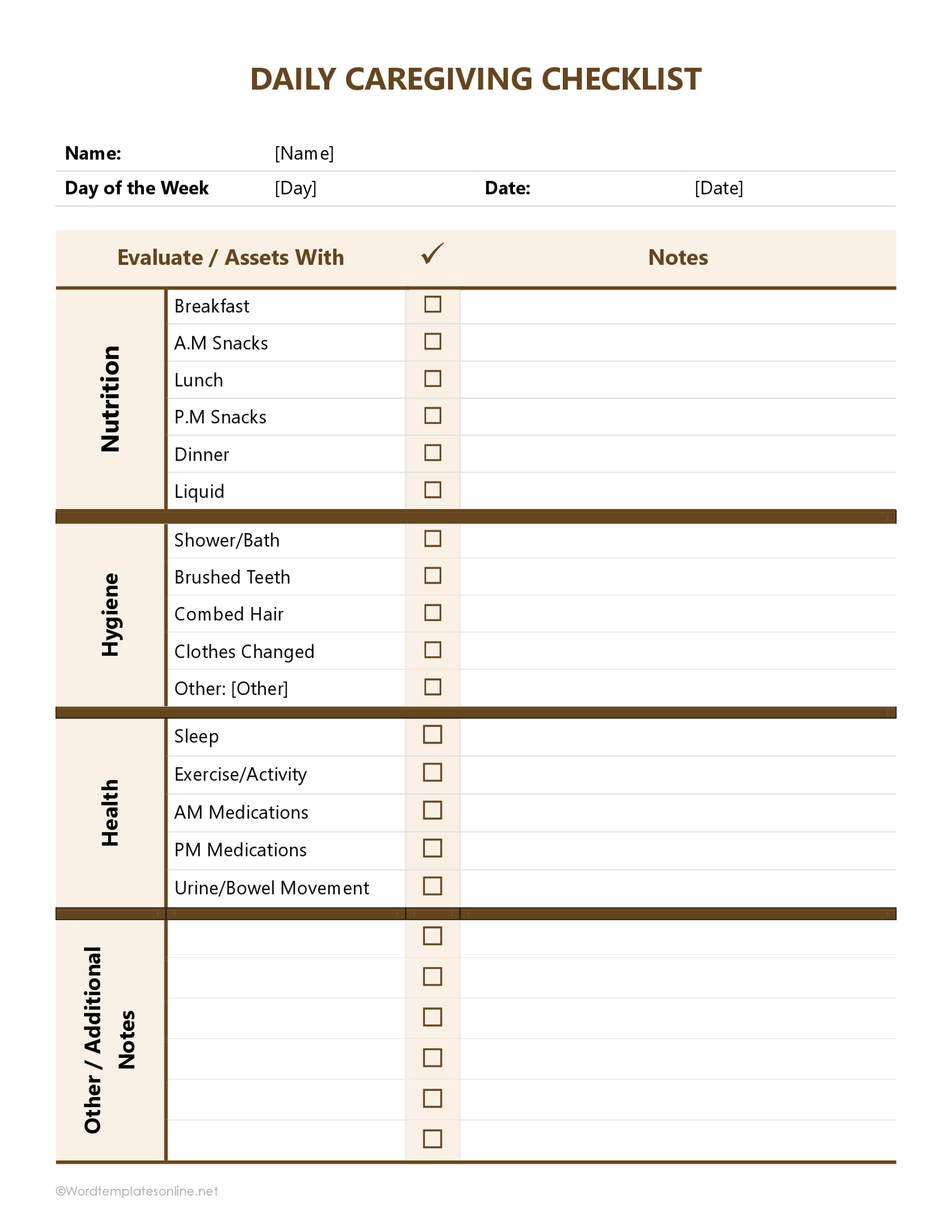 Printable Caregiver Schedule Format Sample